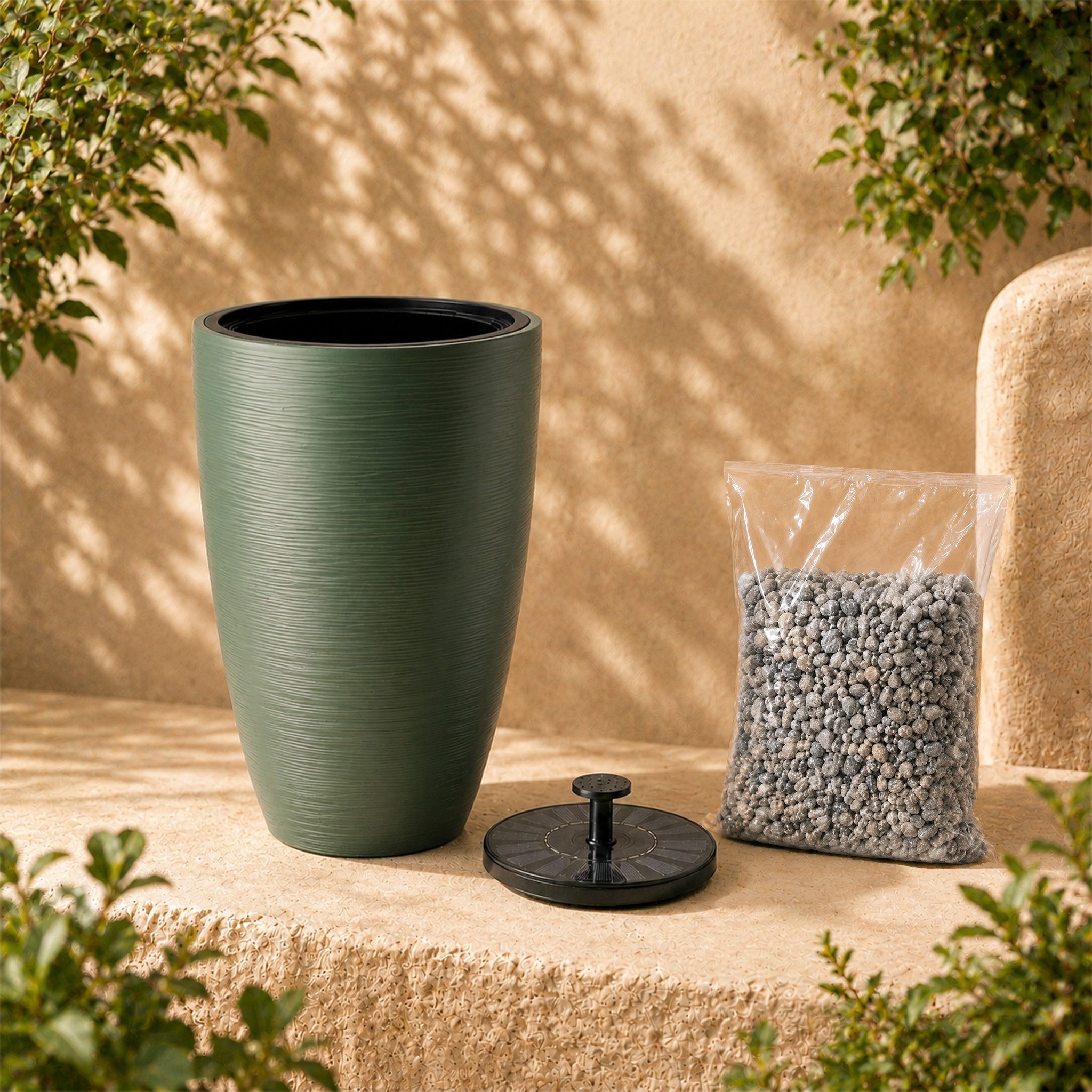 matches21 HOME & HOBBY Wasserspiel Solar LED Springbrunnen Premium Set mit Akku - teegrün, Ø 39 x 58 cm, (1 tlg), Solarbrunnen als Garten und Balkon Zierbrunnen