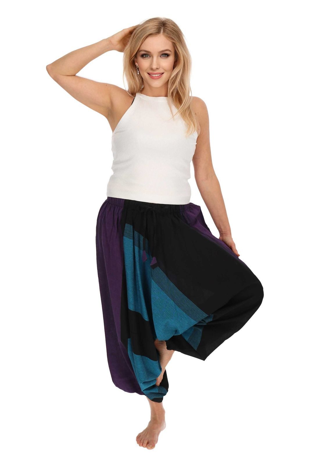 KUNST UND MAGIE Haremshose Unisex Haremshose onesize Bunt Hippie Goa Fair Boho Baggy Pluder-Hose