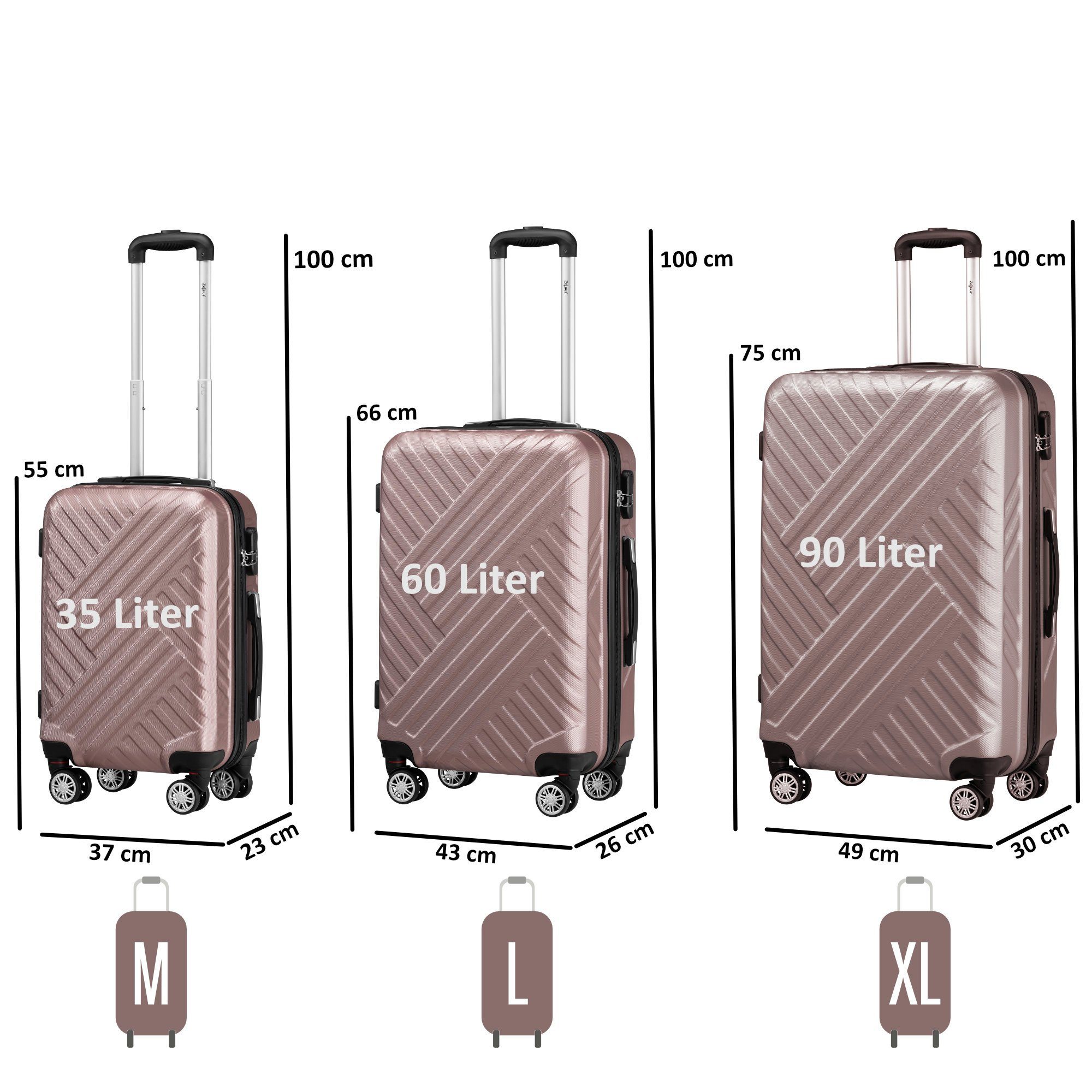 Zelsius Kofferset Koffer Set 3 Stück, Rosé, ABS Hartschalenkoffer mit Schloss, 4 Rollen, (Set, Kofferset) – Bild 2 von 5
