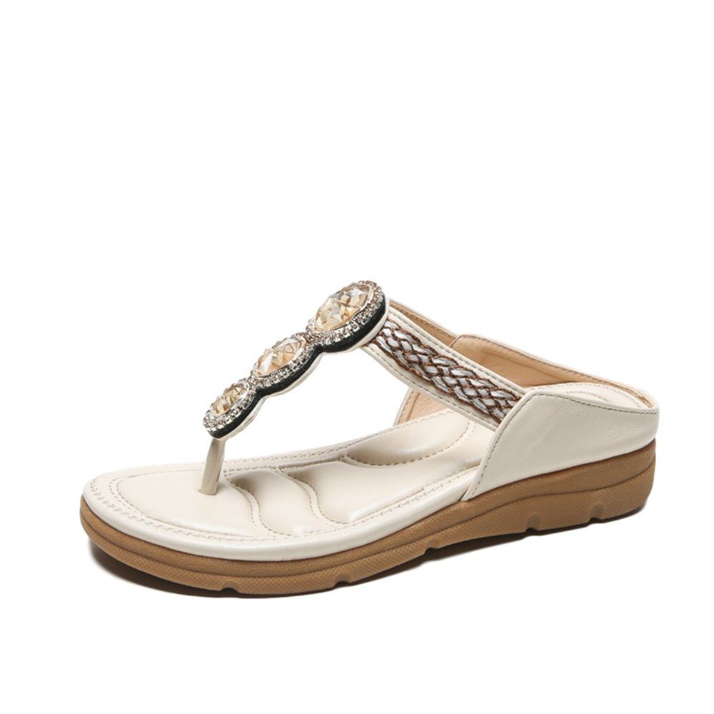 Rouemi Damen-Sommer-Sandalen, modische Strand-Slipper-Sandalen Riemchensandale Weiß