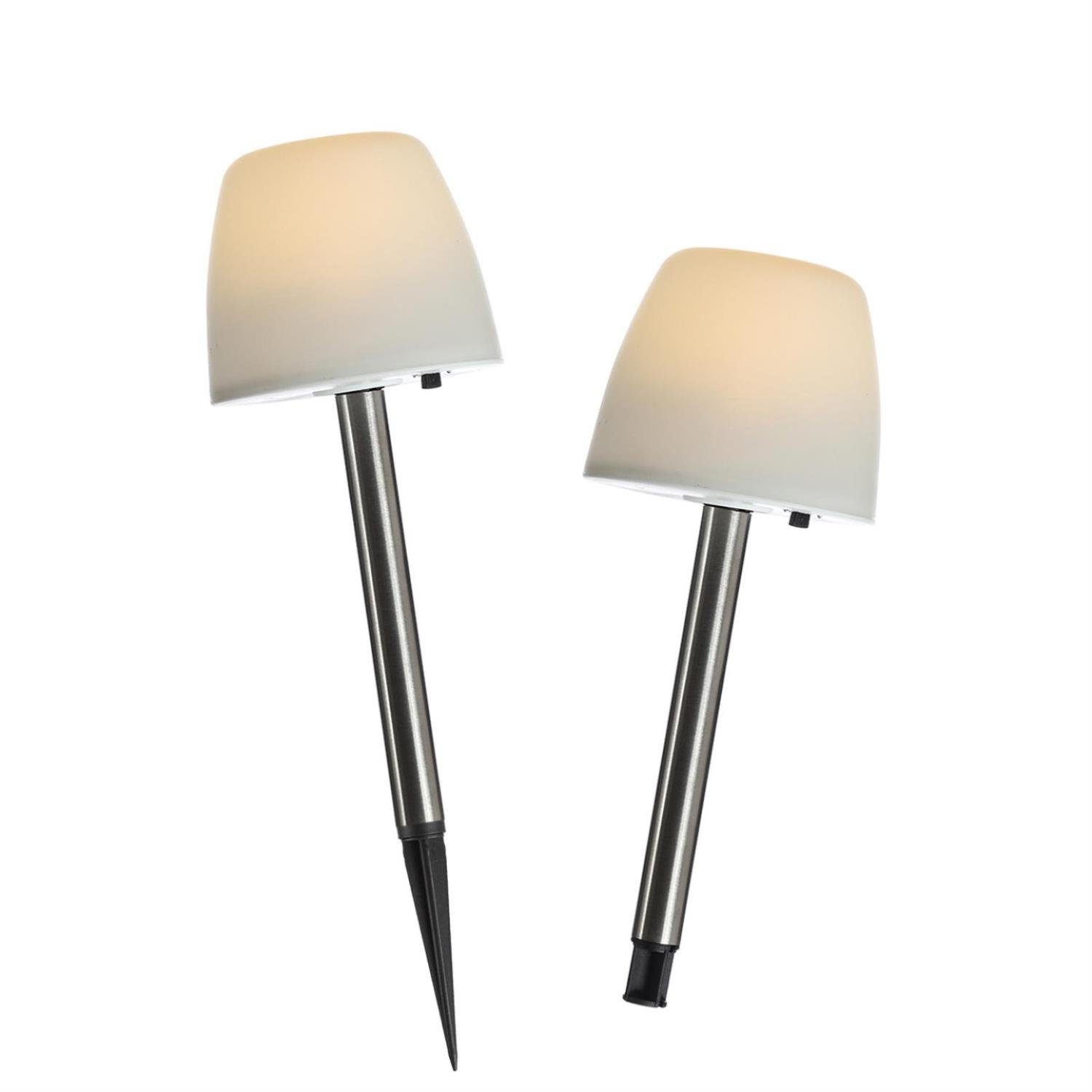 MARELIDA LED Solarleuchte LED Solar Wegleuchten Erdspieß 2Stk. Milchig weiß Lampenschirm Garten, LED Classic, warmweiß (2100K bis 3000K)