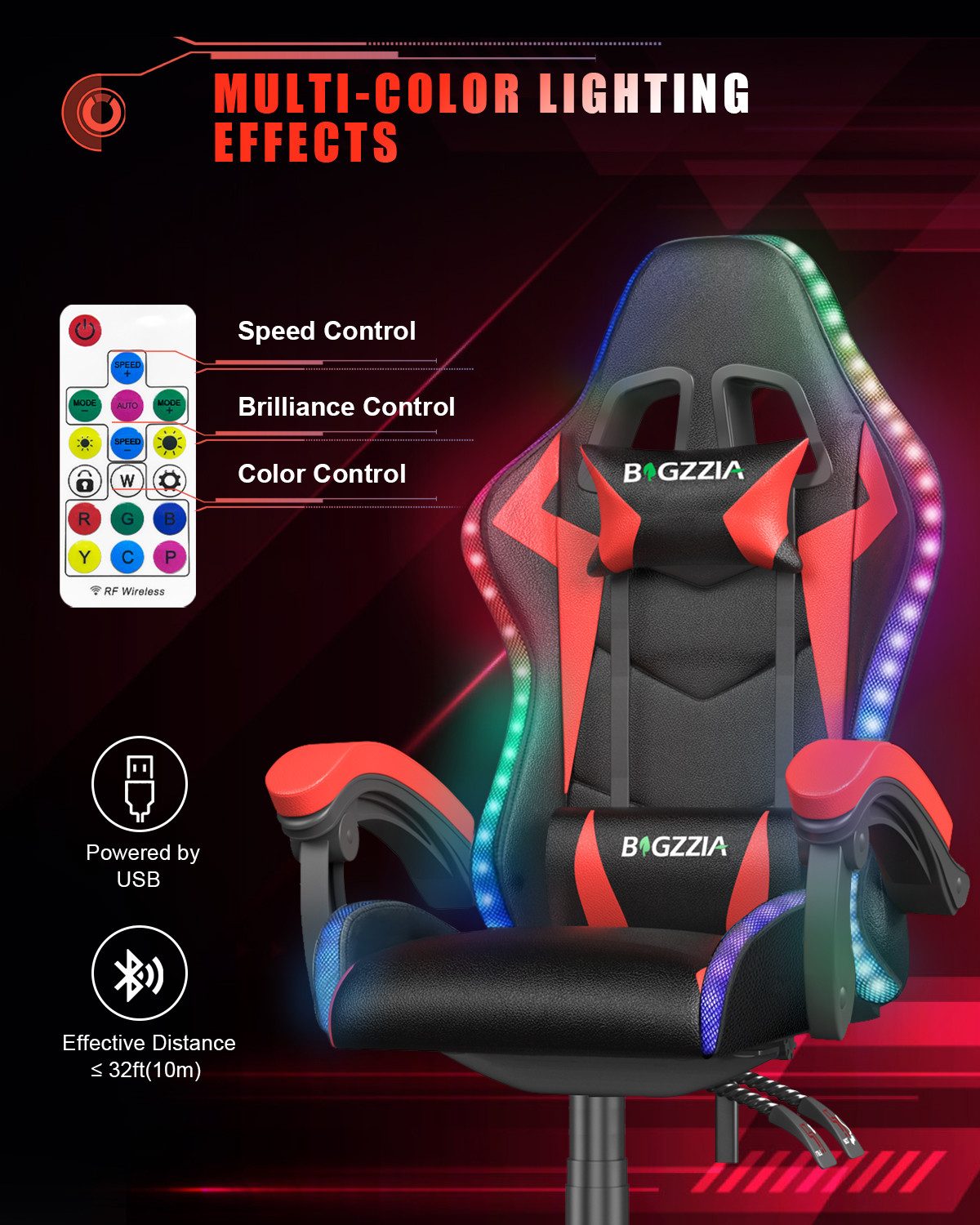 Gywowken Gaming-Stuhl mit LED - Gaming Chair Ergonomisch - 90-155° Rückenlehne – Bild 2 von 5