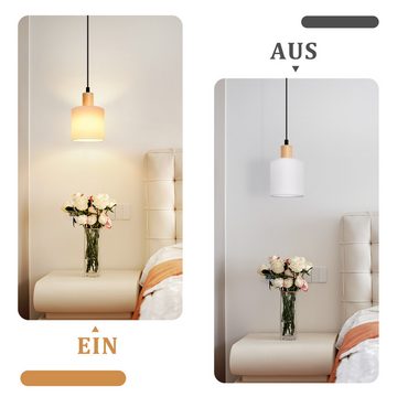 Nettlife Pendelleuchte Holz Esstischlampe Vintage 1/3 Flammig Hängeleuchte Weiß Stoffschirm, Höhenverstellbar, LED wechselbar, E14 Fassung, Küche Wohnzimmer Restaurant Schlafzimmer Flur