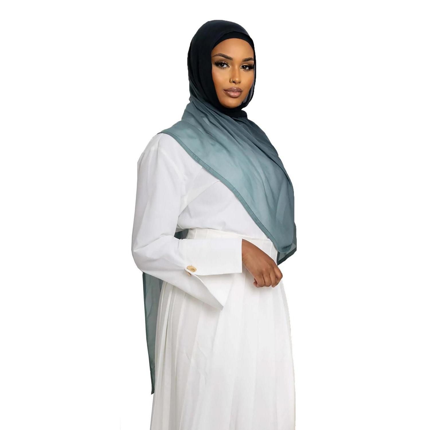 LuxusKollektion Kopftuch Hijab-Schal Damen Ombré Türkis-Marineblau Modal, (1-St)