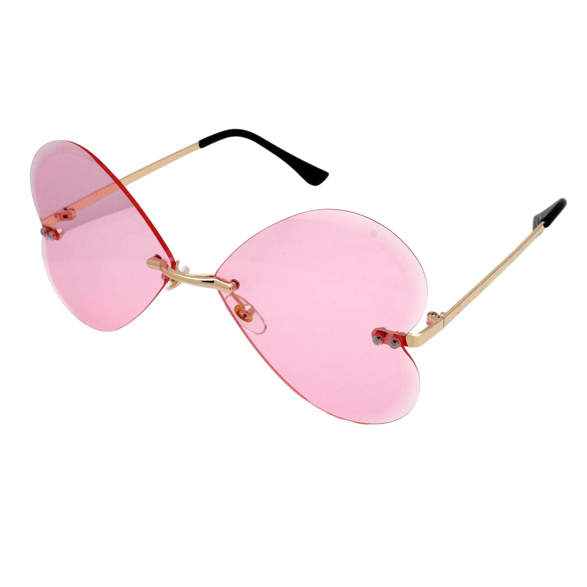 LUXXADA Sonnenbrille (Große Herzbrille Festivalbrille in Herz Form Rahmenlos) Gläser Getönt mit Facettenschliff Farben Gelb Lila Rosa