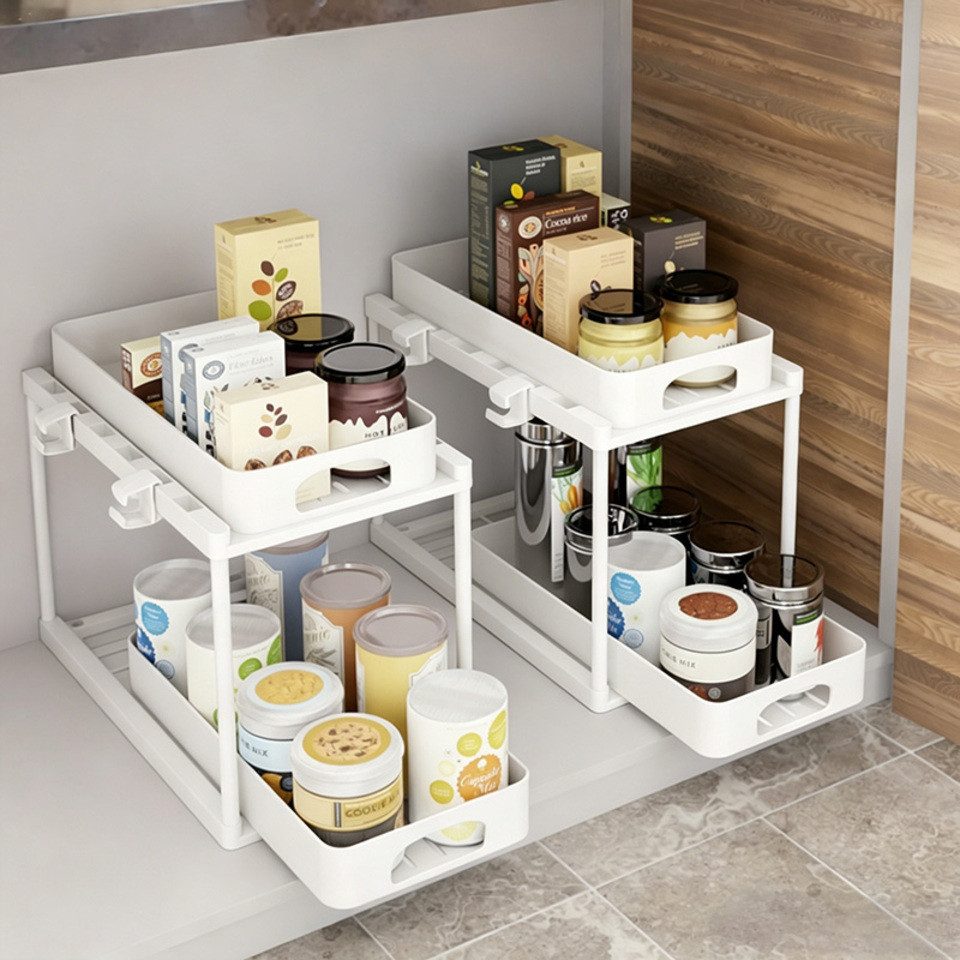 SPACEKEEPER Organizer Ausziehbarer Unterschrank-Organizer, Ablageregal für Waschbecken (2 St), 2 Ebene höhenverstellbarer Arbeitsplatten-Organizer