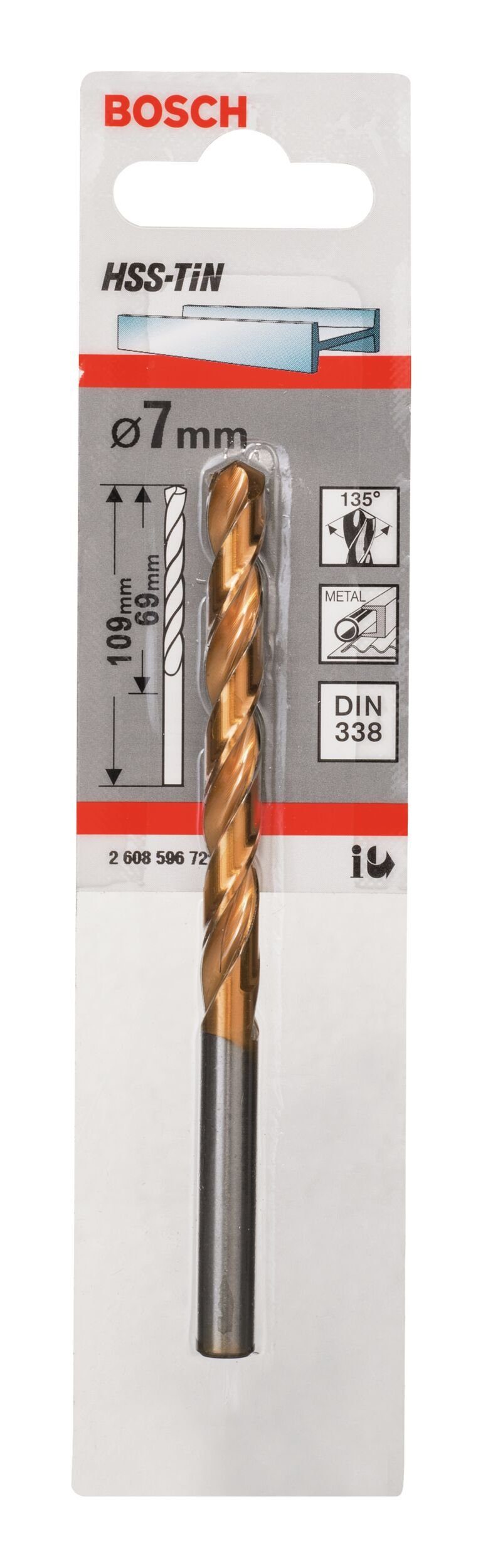 BOSCH Metallbohrer, HSS-TiN 7 1er-Pack mm - 338) (DIN 109 x x 69 