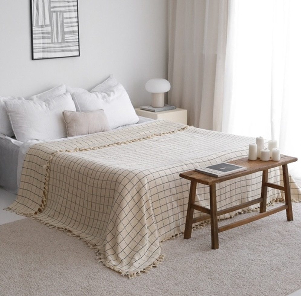 Plaid Plaid/Decke Nature Beige mit Schwarzen günstig online kaufen