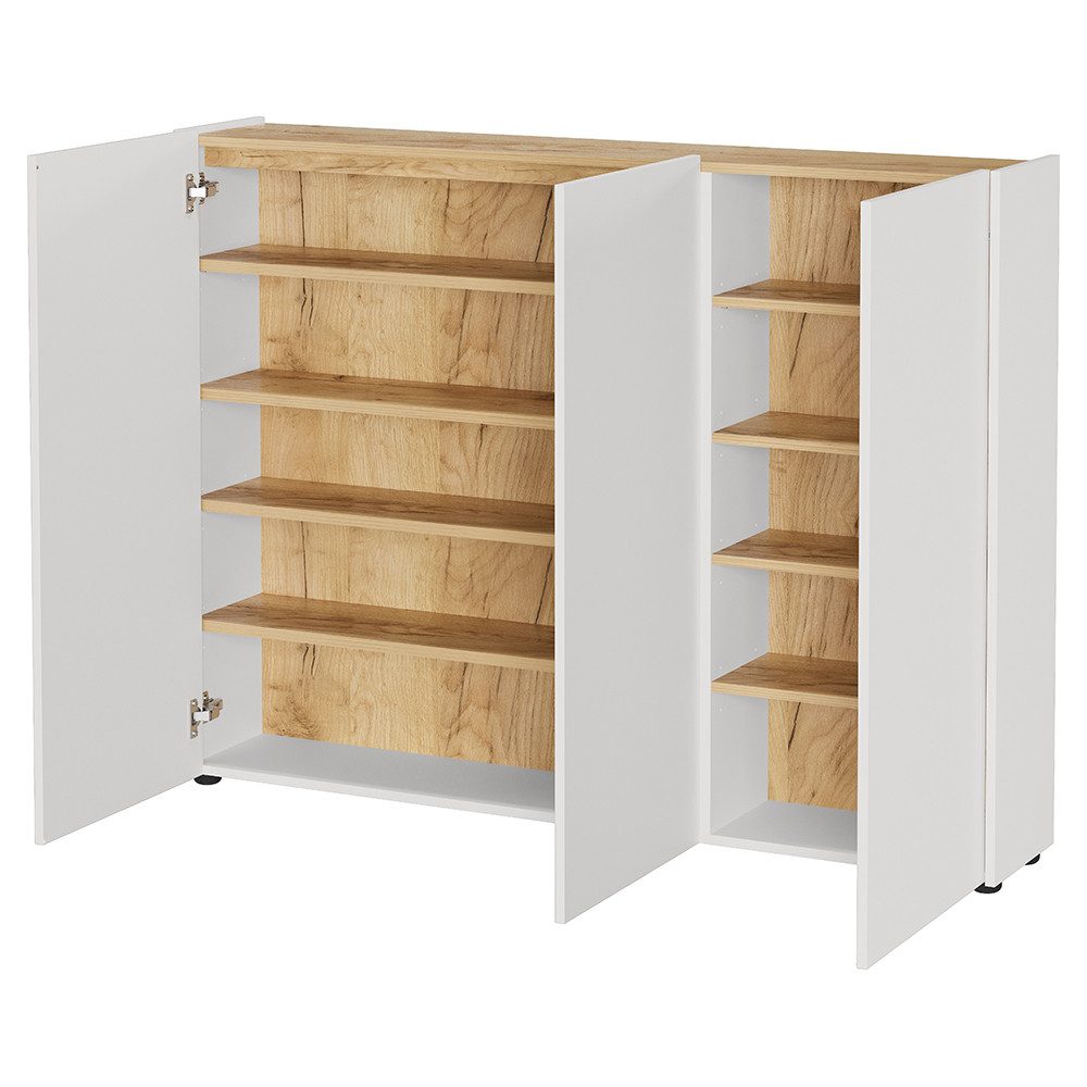 Lomadox Schuhschrank LAPUA-01 in Kaschmir und Eiche, 3-türig, ideal für schmale Flure