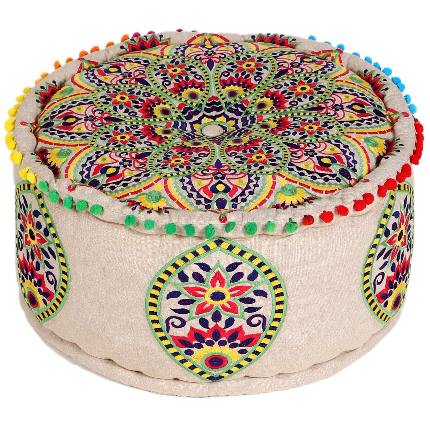 Marrakesch Orient & Mediterran Interior Pouf Orientalische Deko Pouf Hocker Bodenkissen Hakika 50cm bunt, Handarbeit