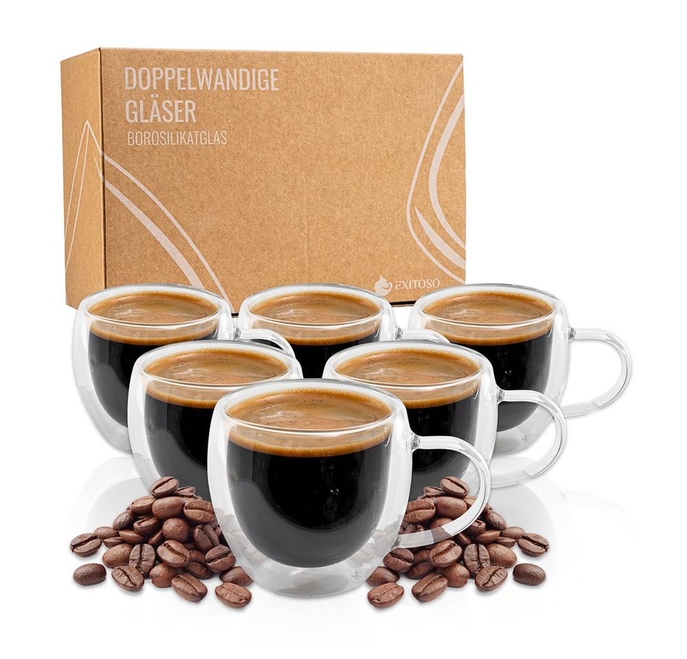 Exitoso Gläser-Set 6er-Set 80ml, Glas, Latte Macchiato Kaffee Softdrinks Bier Tee Kakao, doppelwandig