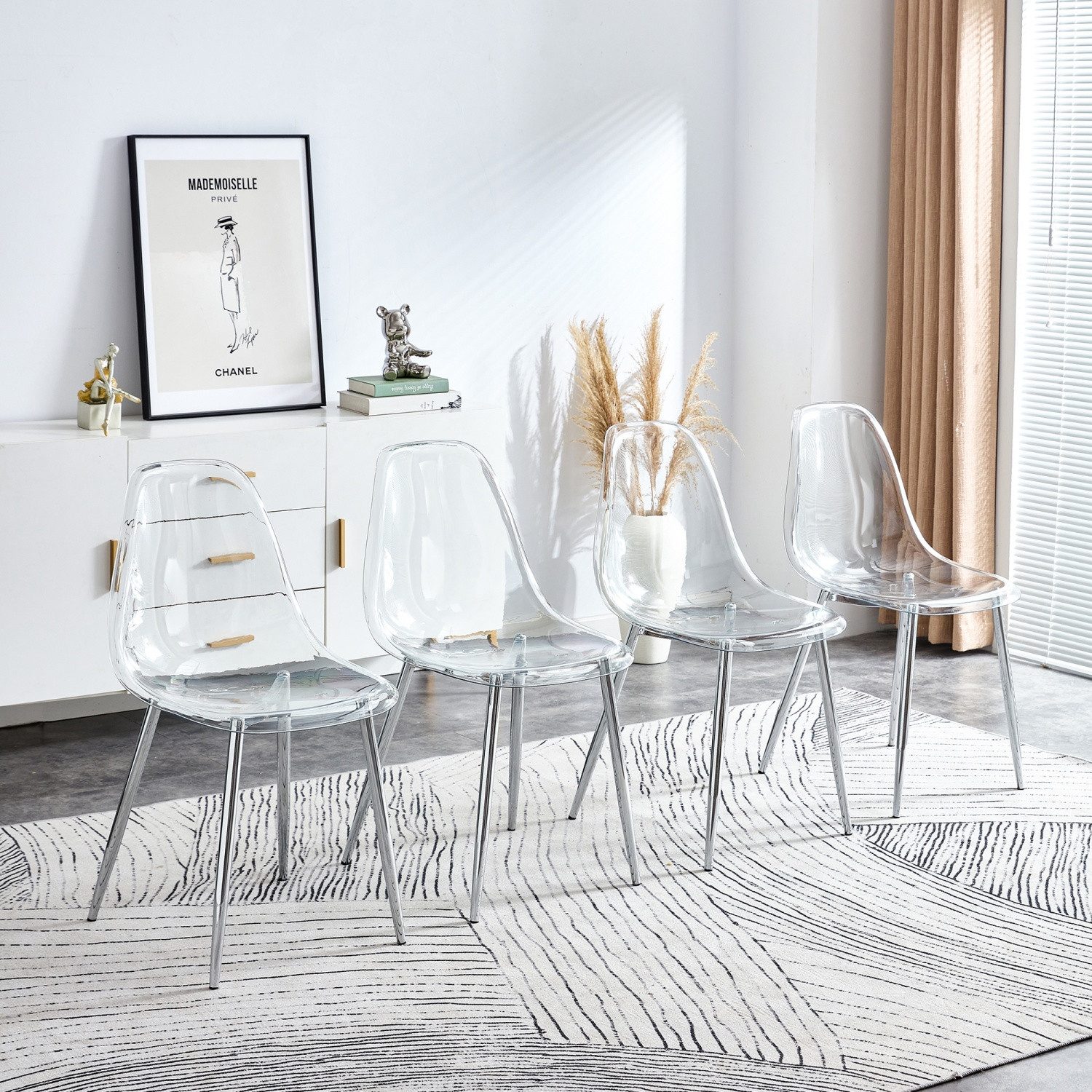 ANYSUN Esszimmerstuhl Esszimmerstühle 4er Set, transparentem Kunststoff Sitz (Mit Metallbeinen, stabil und rutschfest, leicht zu reinigen), Moderne Küchenstühle, Transparente Stühle für Esszimmer,Küche,Büro usw