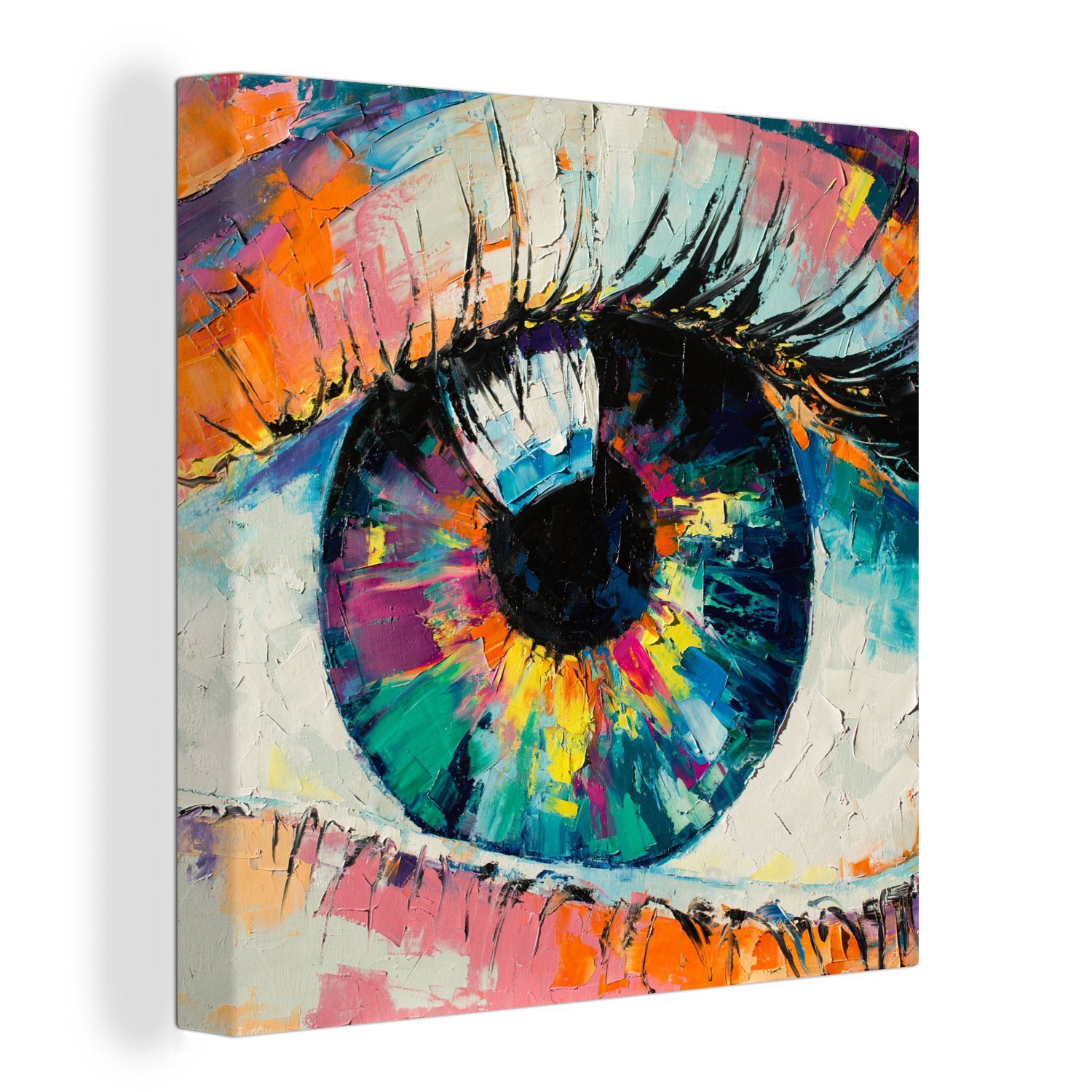 OneMillionCanvasses® Gemälde Malerei - Ölfarbe - Auge - Farben, (1 St), Leinwand Bilder für Wohnzimmer Schlafzimmer