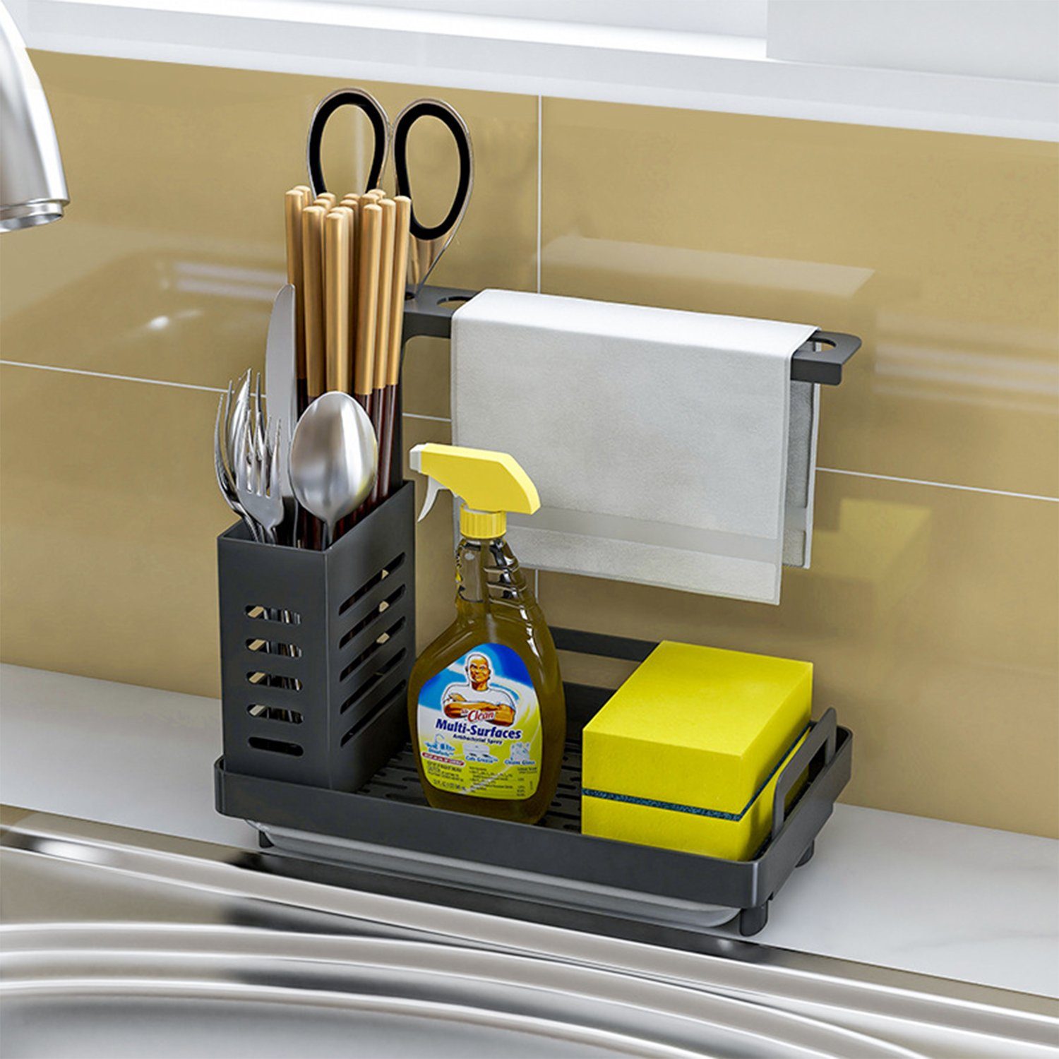 Kupaloft Küchenorganizer-Set, Spülbecken Trockenständer mit Handtuchhalter