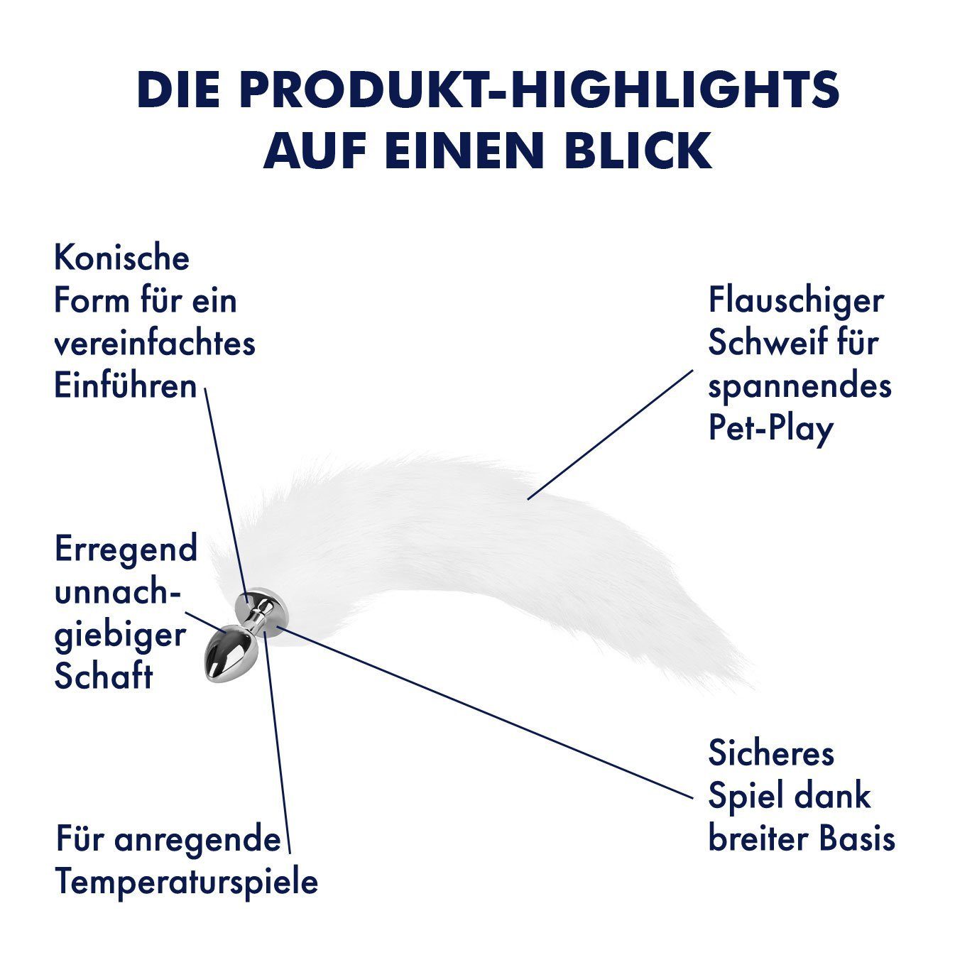 EIS Analplug weicher 48cm, Kunstpelz Basis, breite Analplug EIS mit Fuchsschwanz, weiß
