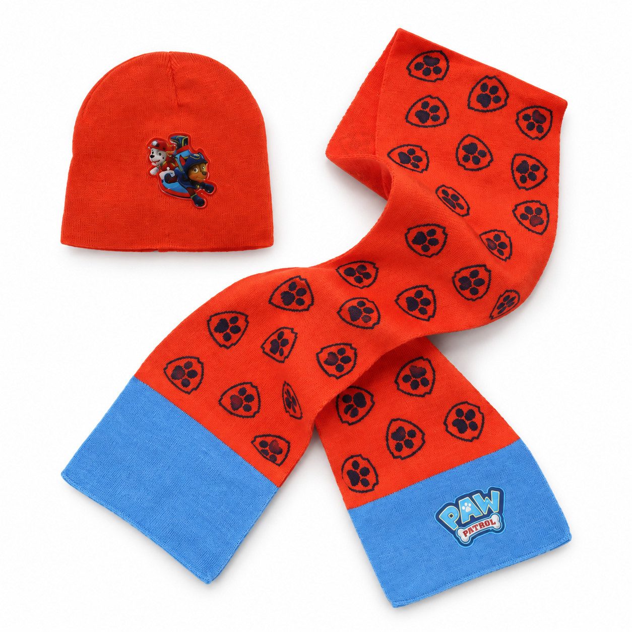 PAW PATROL Bommelmütze Paw Patrol Chase Marshall Kinder Herbst Winter Set Mütze plus Schal