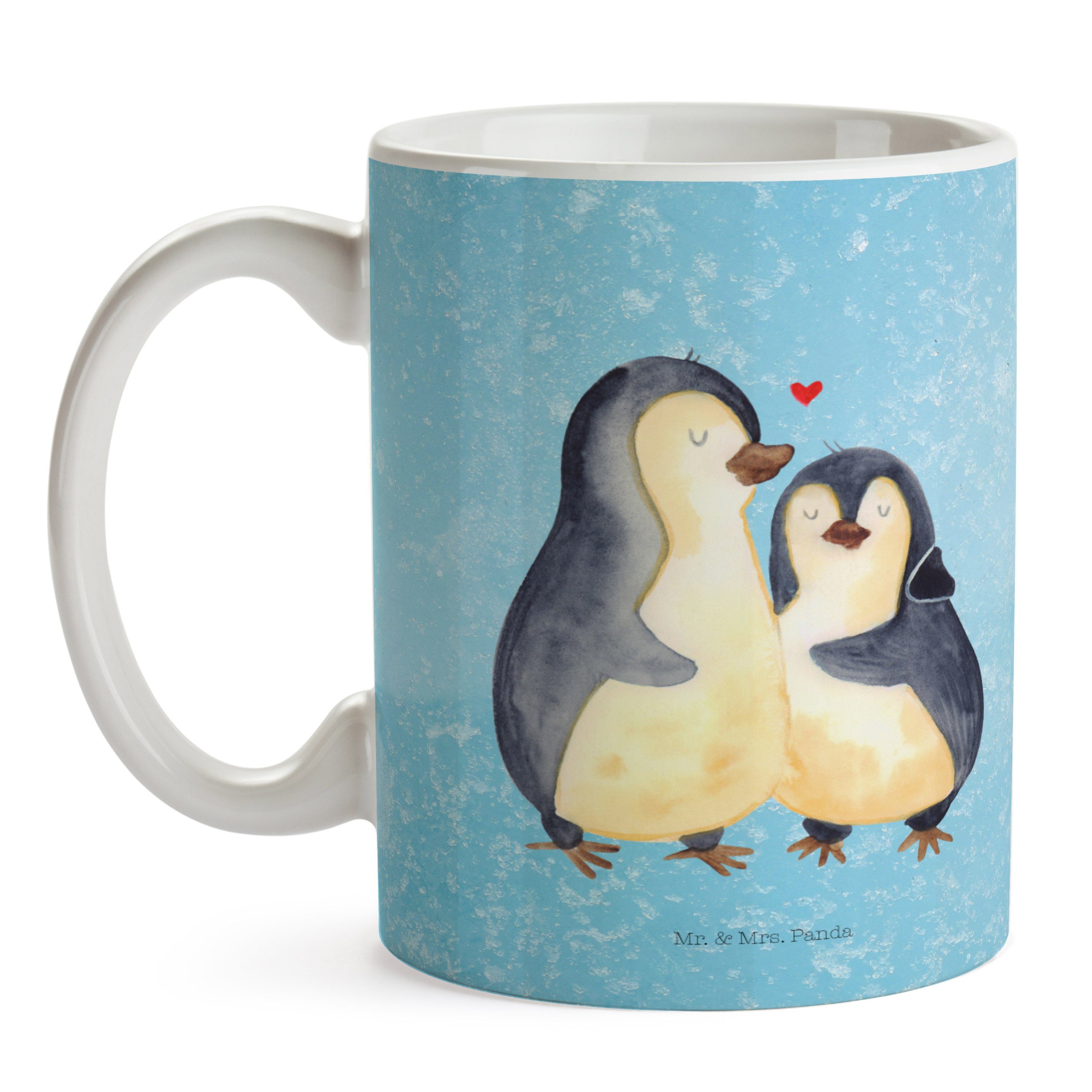 Mrs. Mr. - Keramik - Geschenk, Eisblau Pinguin Teebecher, & Liebesgeschen, umarmend Paar, Panda Tasse