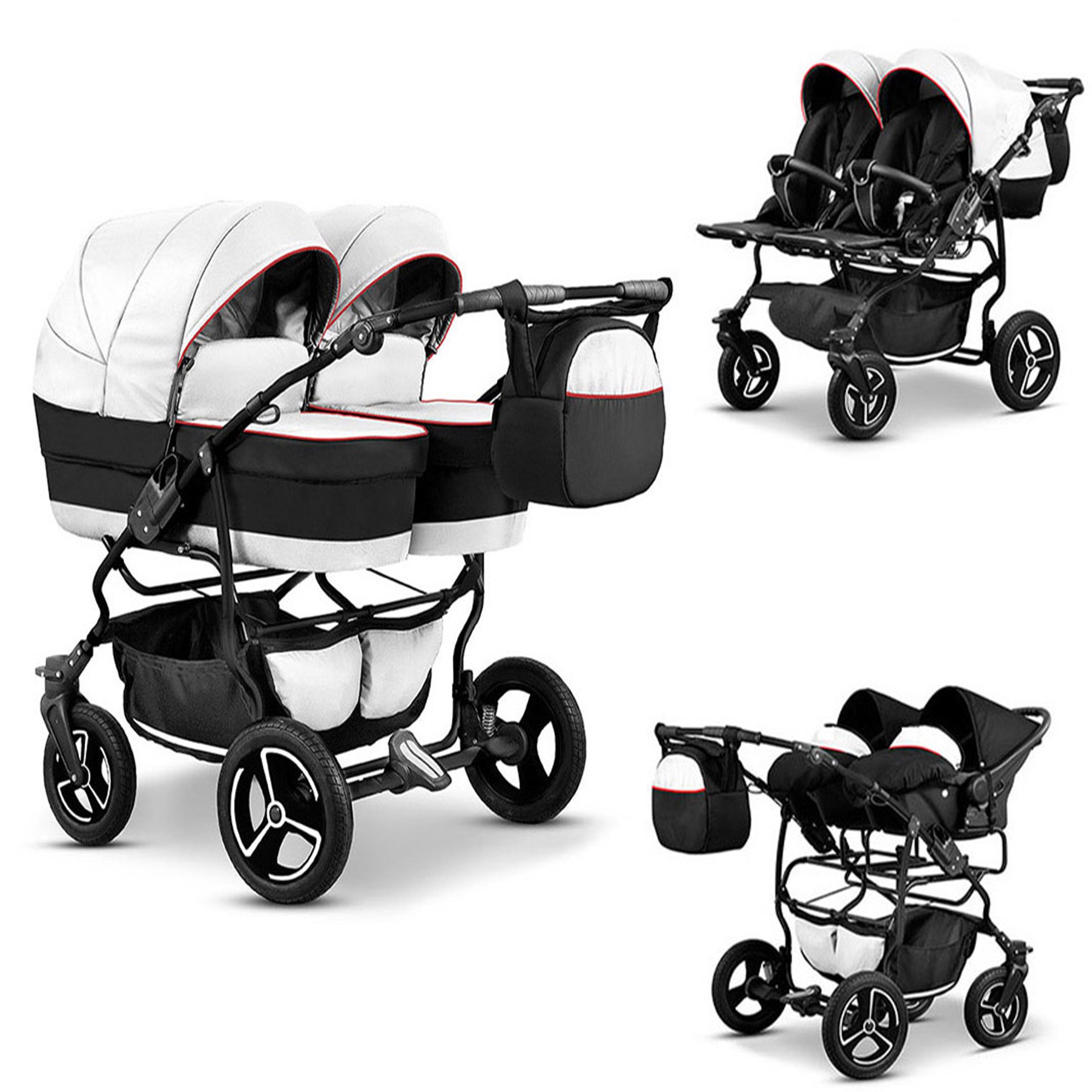 BabyMerc Zwillings-Kombikinderwagen Twin Star 4 in 1 inkl. Sportsitze, Autositze und Zubehör in 16 Farben