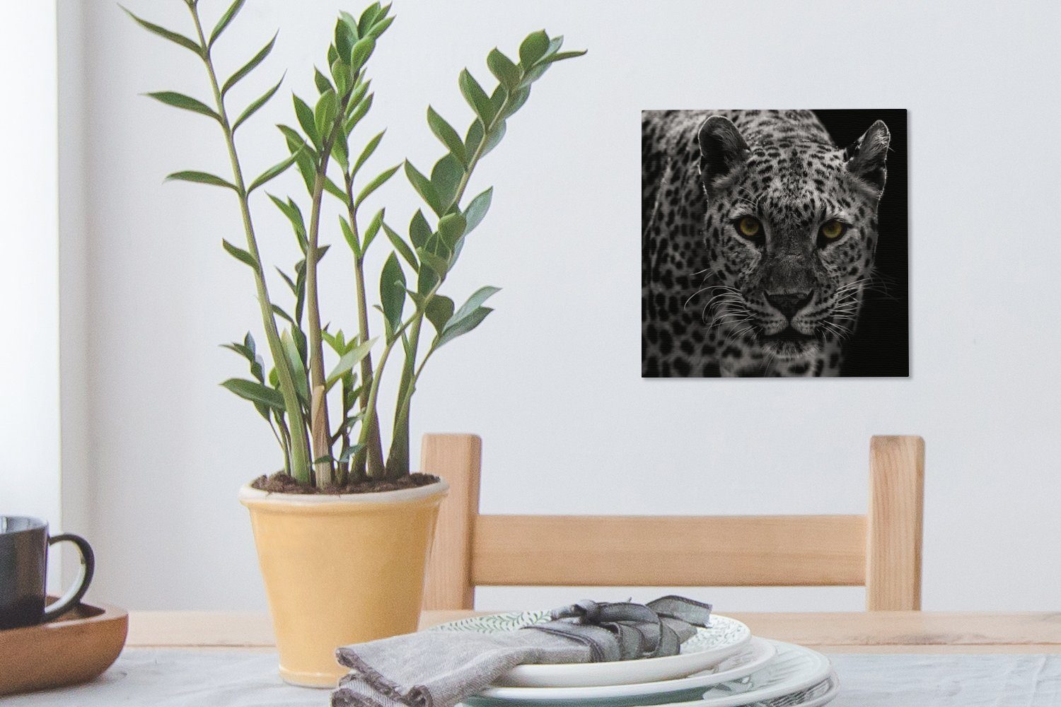 (1 OneMillionCanvasses® Weiß, Wohnzimmer - Leopard St), Leinwand Schwarz für Schlafzimmer Bilder Leinwandbild -