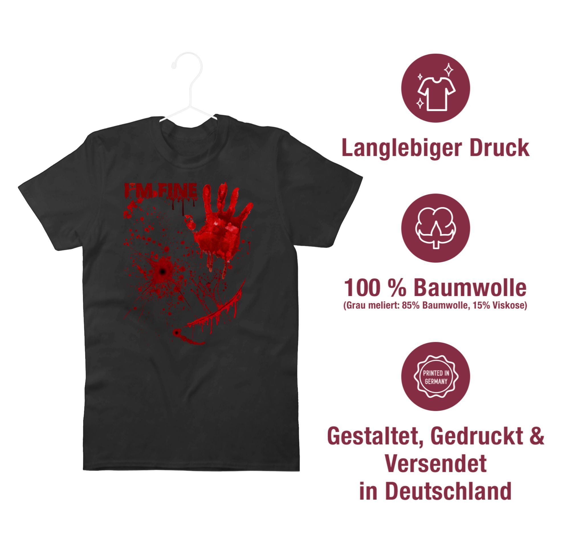 Shirtracer T-Shirt Blutige Hände Blutspritzer Blut Blutflecken Gruselig Horror Killer - I Halloween Kostüme Herren