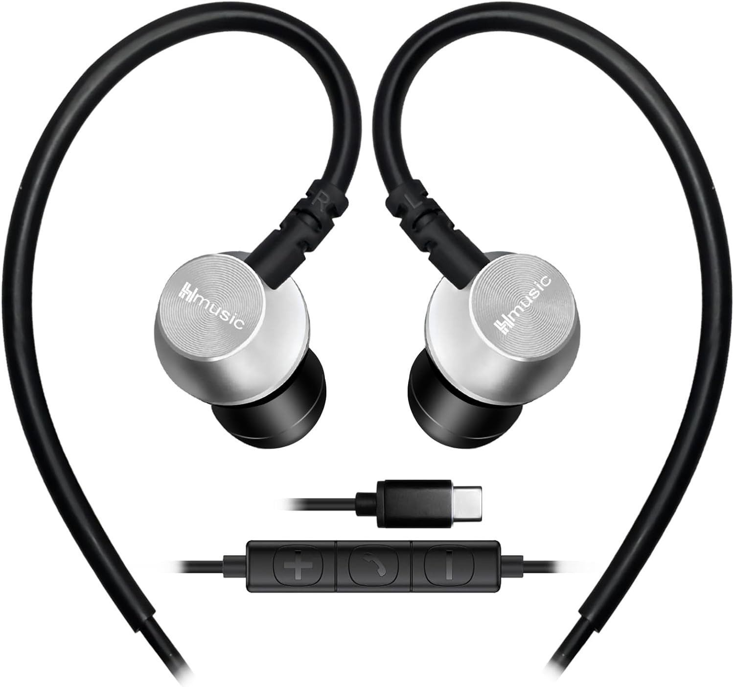 Hmusic Mikrofon sorgt für kristallklare Telefonate, In-Ear-Kopfhörer (Praktische Inline-Steuerung: Der Controller ermöglicht einfache Bedienung für Musikwiedergabe, Lautstärkeregelung und Anrufannahme., Kabelgebundene Sportkopfhörer mit USB C Stecker, ultraleichtem Design)