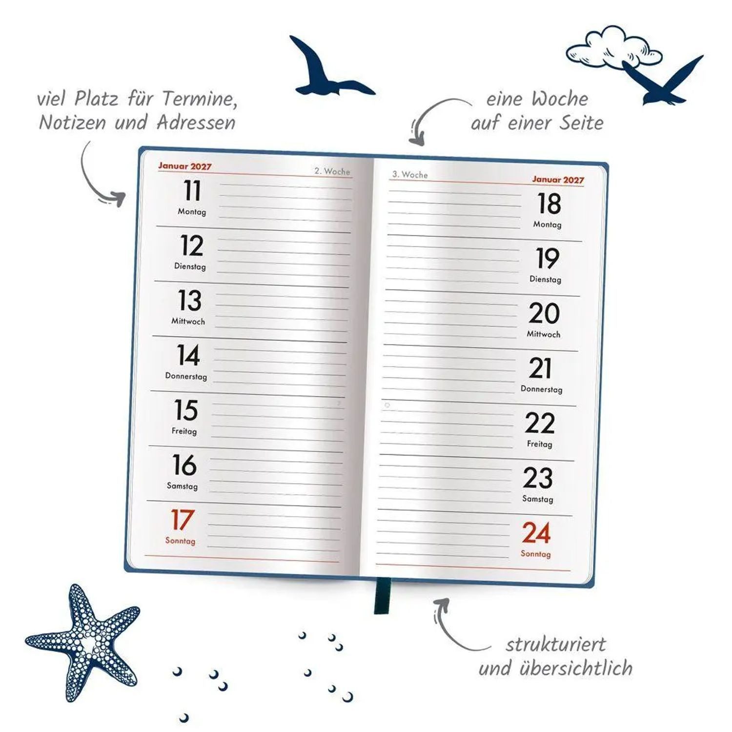 Trötsch Verlag Taschenkalender TRÖTSCH - Taschenterminer Soft Touch Maritim 2027