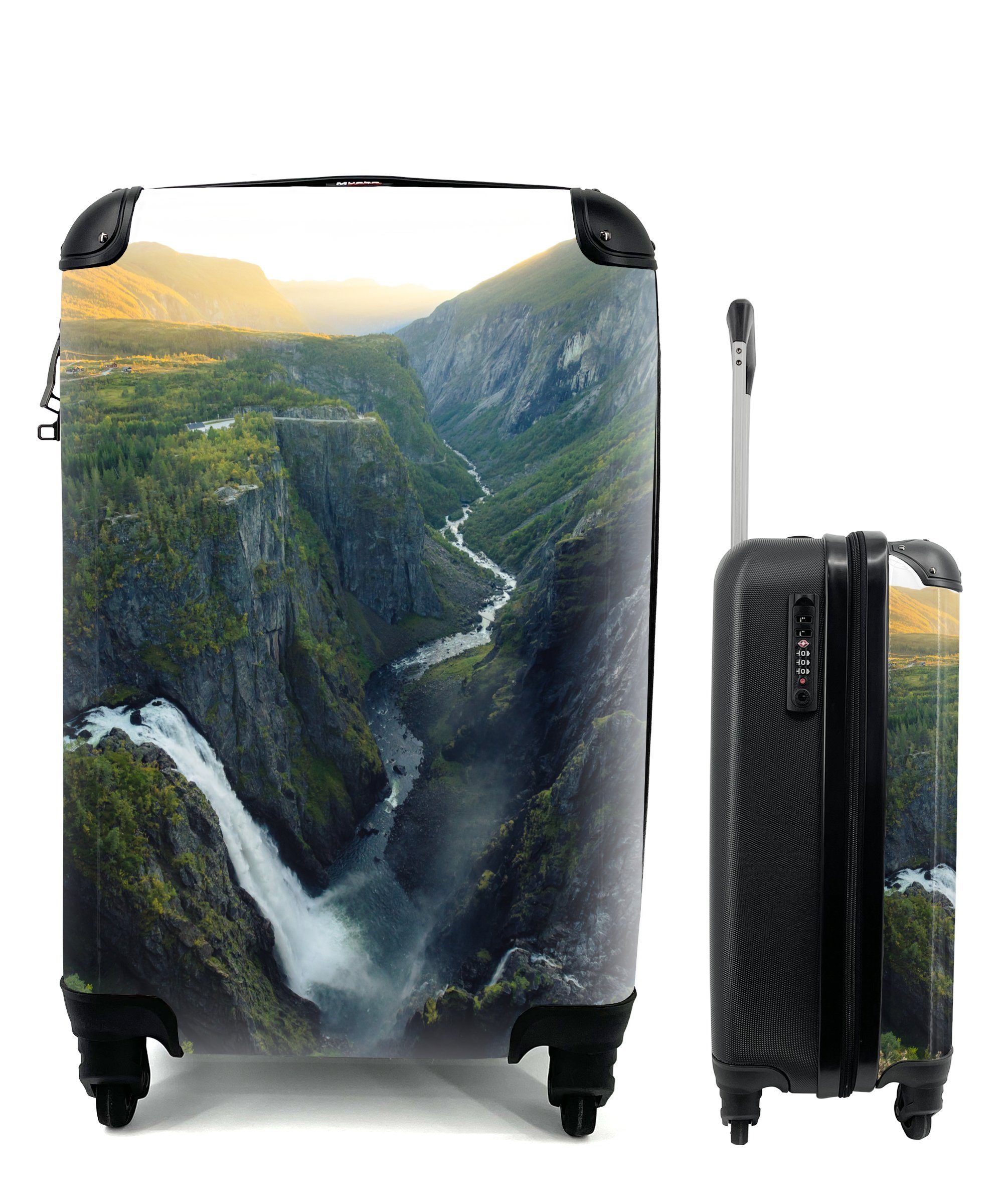 MuchoWow Handgepäckkoffer Wasserfall in Norwegen, 4 Rollen, Reisetasche mit rollen, Handgepäck für Ferien, Trolley, Reisekoffer