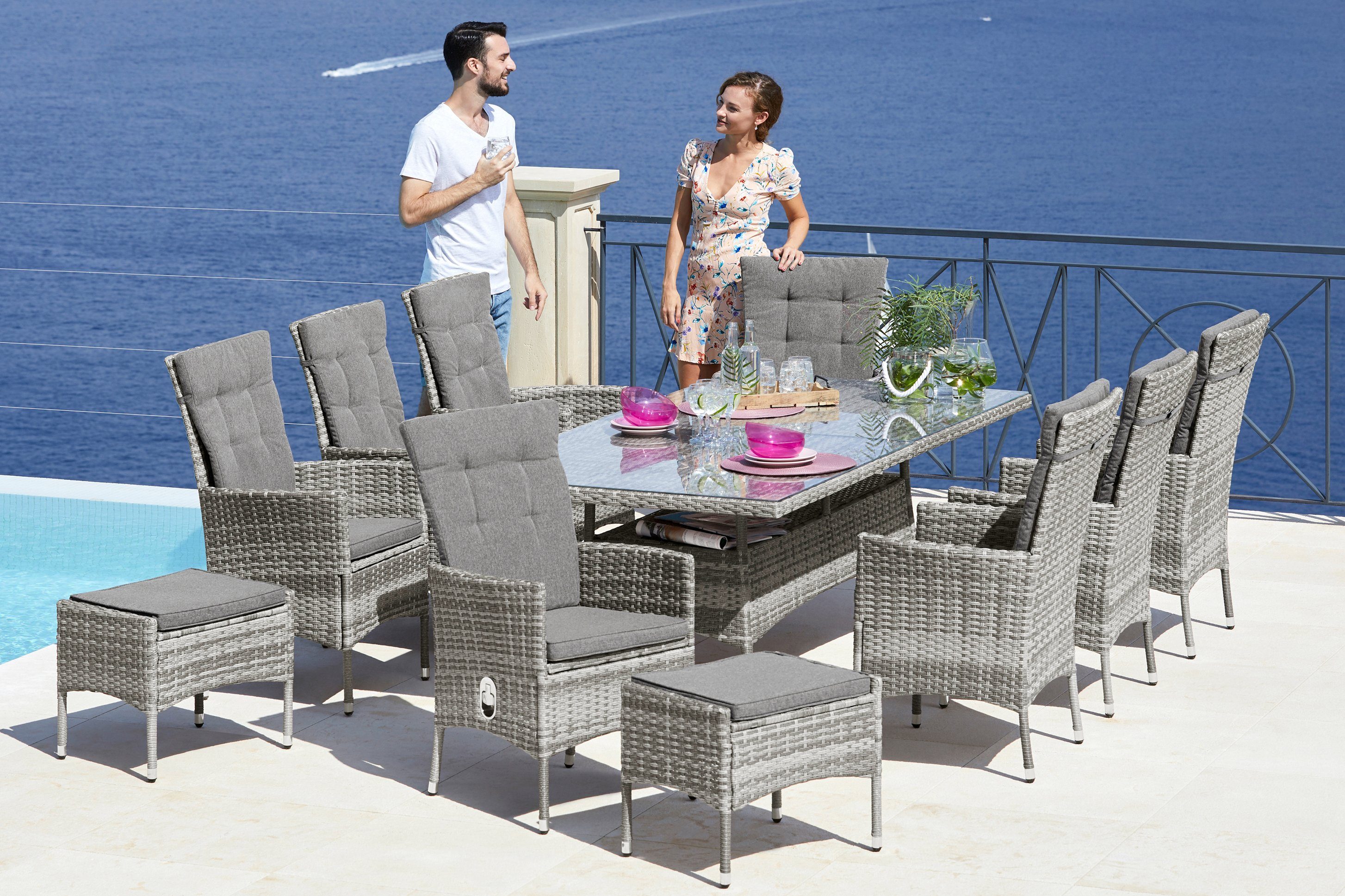 KONIFERA Garten-Essgruppe »Belluno«, (17-tlg), 8 Sessel, Tisch 200x100 cm,  Polyrattan online kaufen | OTTO