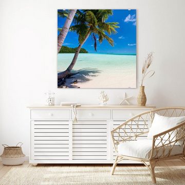 Primedeco Glasbild Wandbild Quadratisch Strand mit Palmen mit Aufhängung, Natur