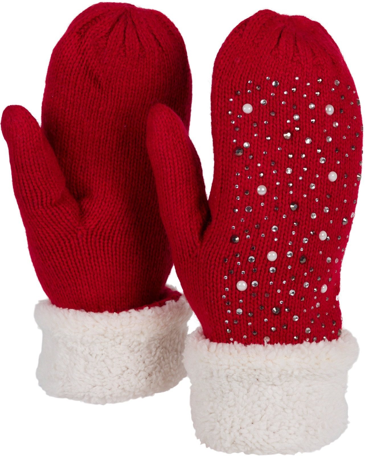 styleBREAKER Fäustlinge Strickhandschuhe Fäustlinge mit Strass und Perlen (1-St)