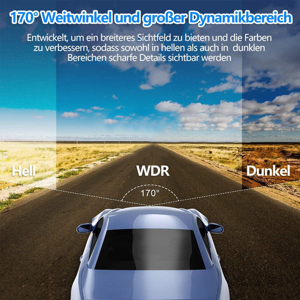 MOPUEA Dashcam 4 Zoll Bildschirm 1080P 2 Kamera 140° Weitwinkel Dashcam (Full HD, Dashcam mit 4 Zoll Bildschirm 2 Kameras und 32GB Karte, 1080P Aufnahme Nachtsi – Bild 5 von 5
