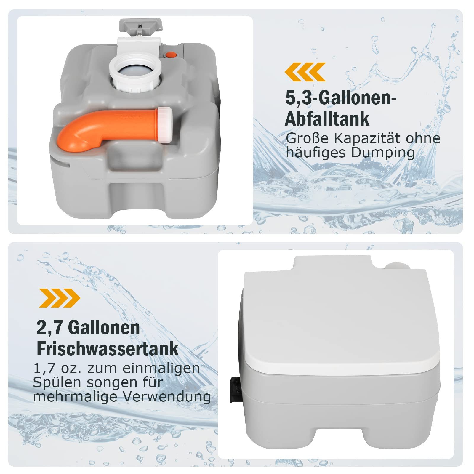 COSTWAY Campingtoilette, mit abnehmbarem Abwassertank, tragbar