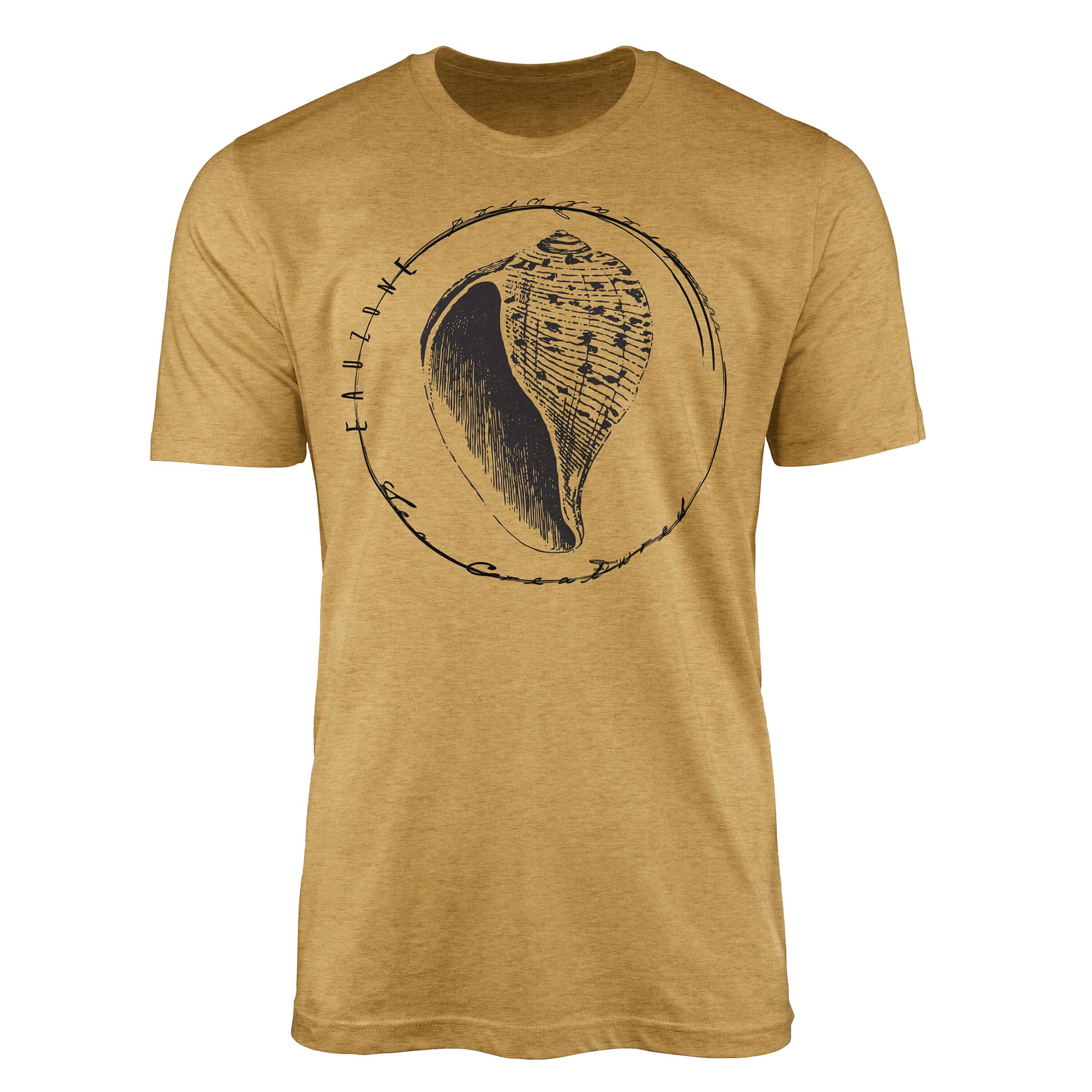 Sinus Art Schnitt und Gold / 057 T-Shirt Struktur Fische Antique feine Serie: - Sea sportlicher T-Shirt Tiefsee Sea Creatures