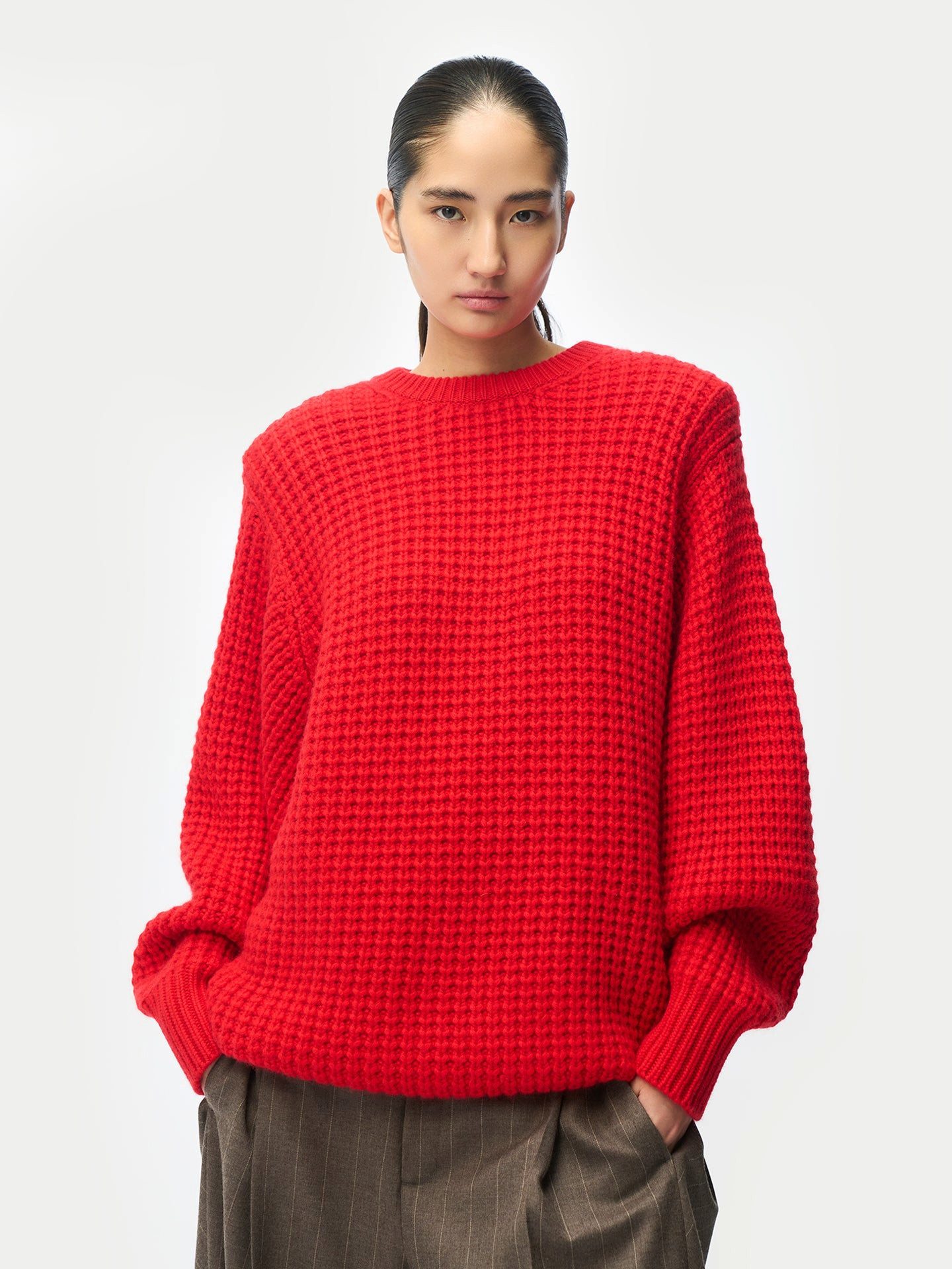 GOBI Cashmere Rundhalspullover Kaschmir-Rundhals-Pullover mit breiten Schultern