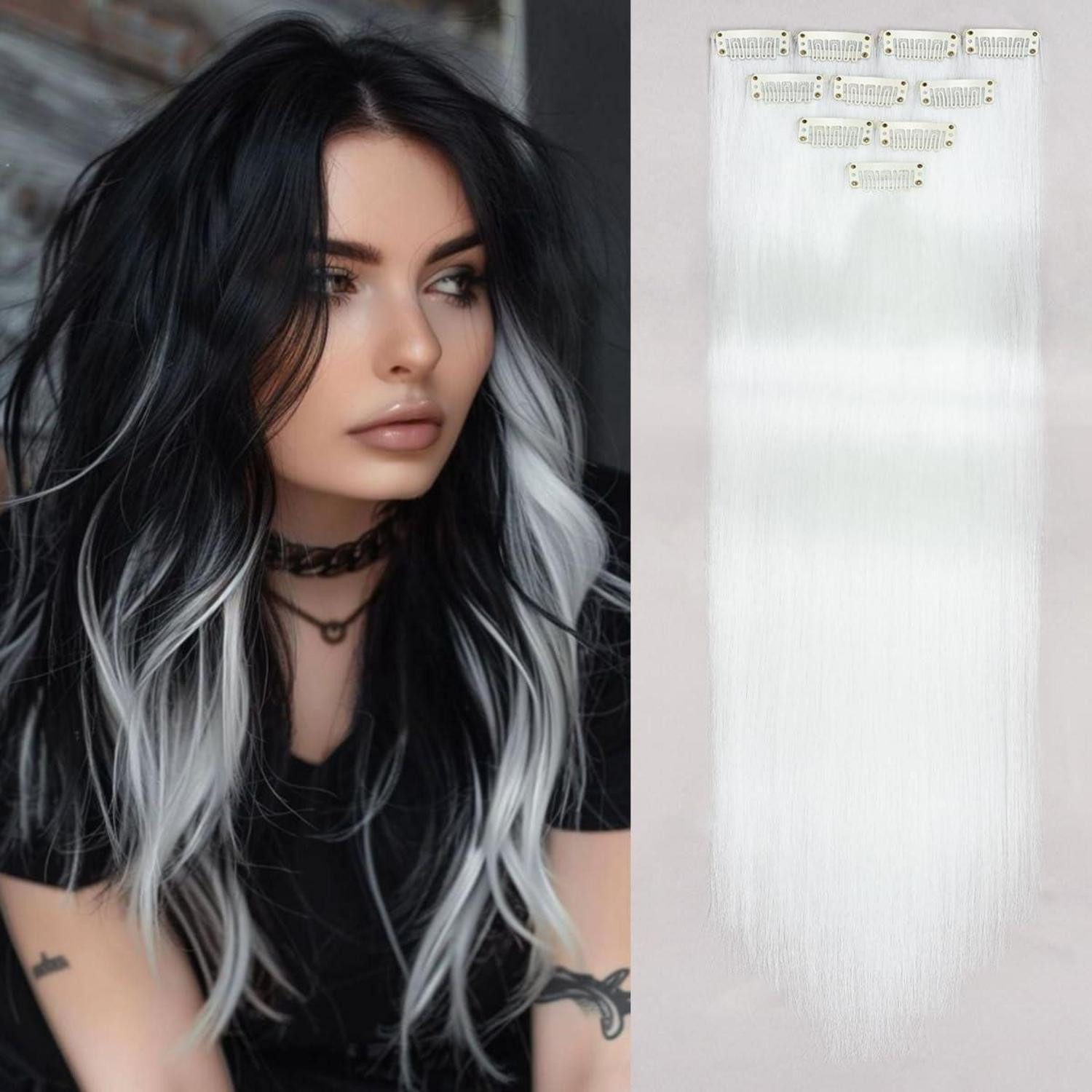 LuxusKollektion Kunsthaar-Extension Haarverlängerungen Clip in 10er bunte Haarsträhnen Cosplay Weiß