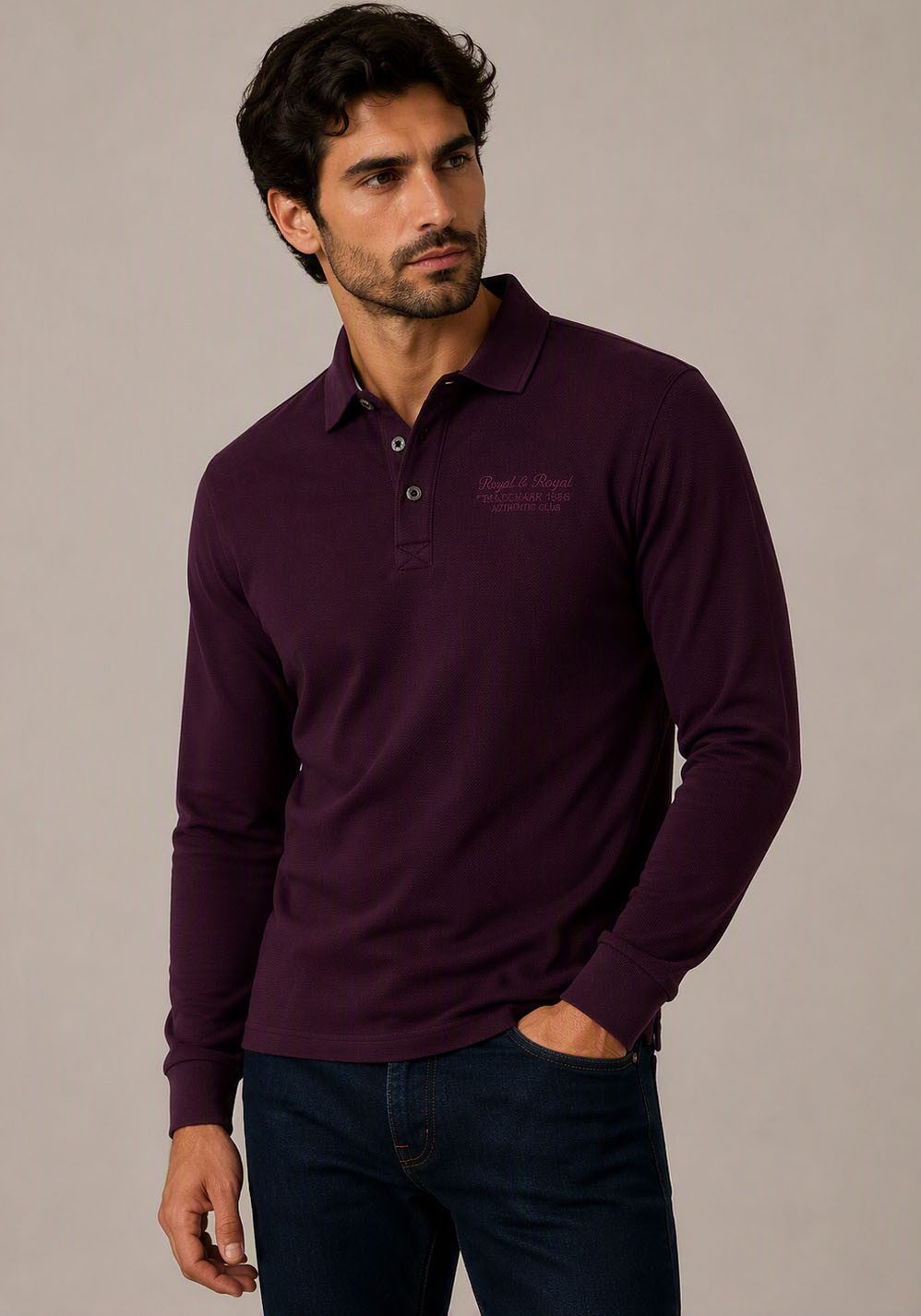 Man's World Poloshirt normale Passform, mit Langarm, klassischer Stil