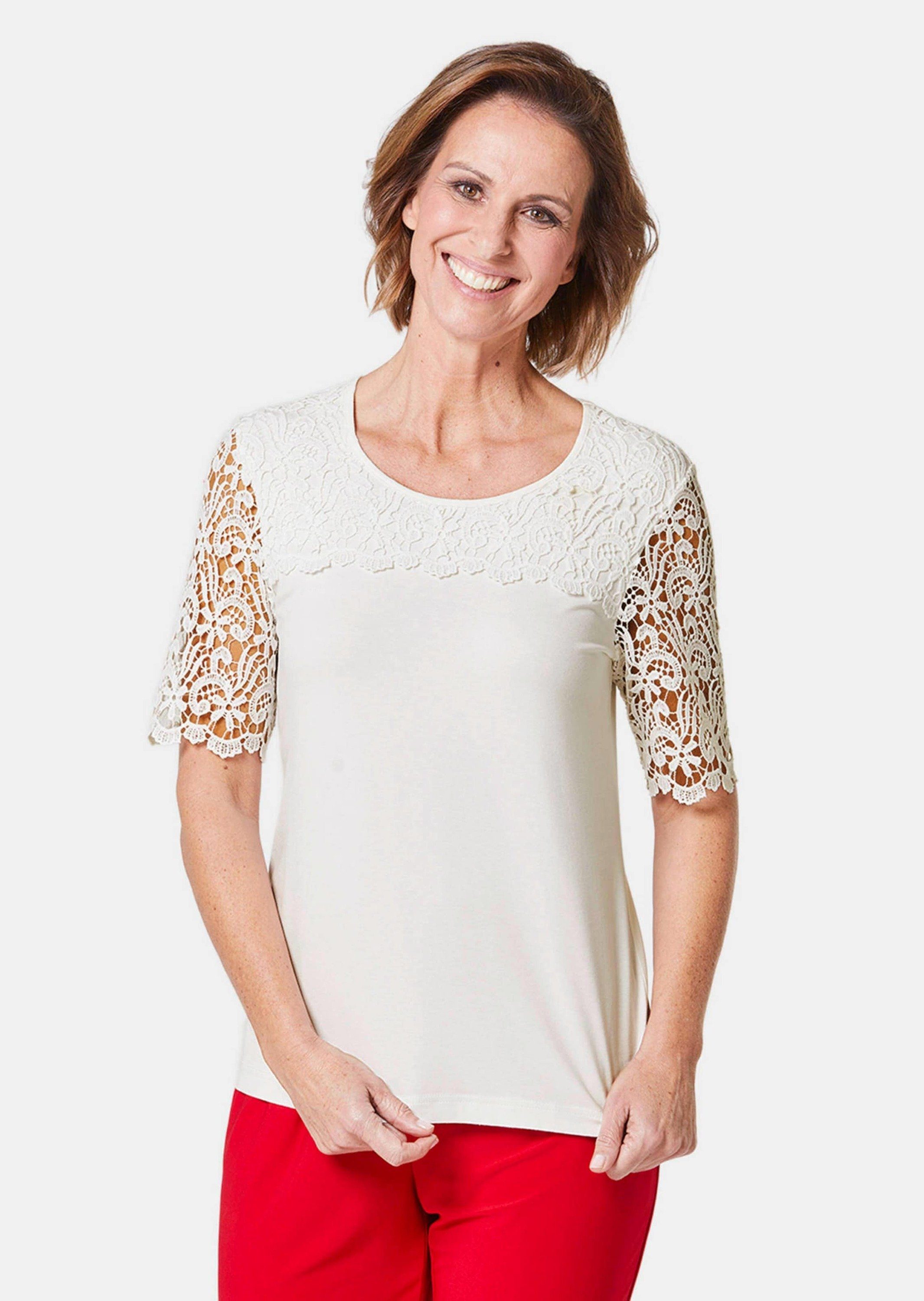 T-Shirt Viskose-Blusenshirt mit Spitze
