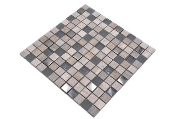 Mosani Mosaikfliesen Glasmosaik Naturstein Mosaik hellgrau silber matt / 10 Matten