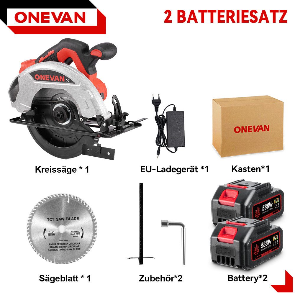 ONEVAN Akku-Handkreissäge Bürstenlose Akku Kreissäge 9000 günstig online kaufen