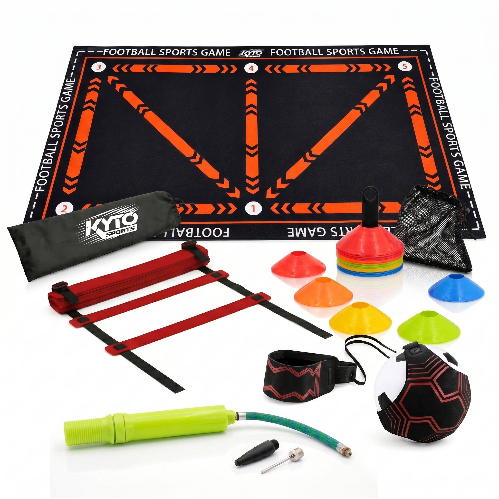 Trainingshilfe Kyto Fußball Trainingsset – Kickmatte, Trainer, Leiter, Hütchen, Pumpe
