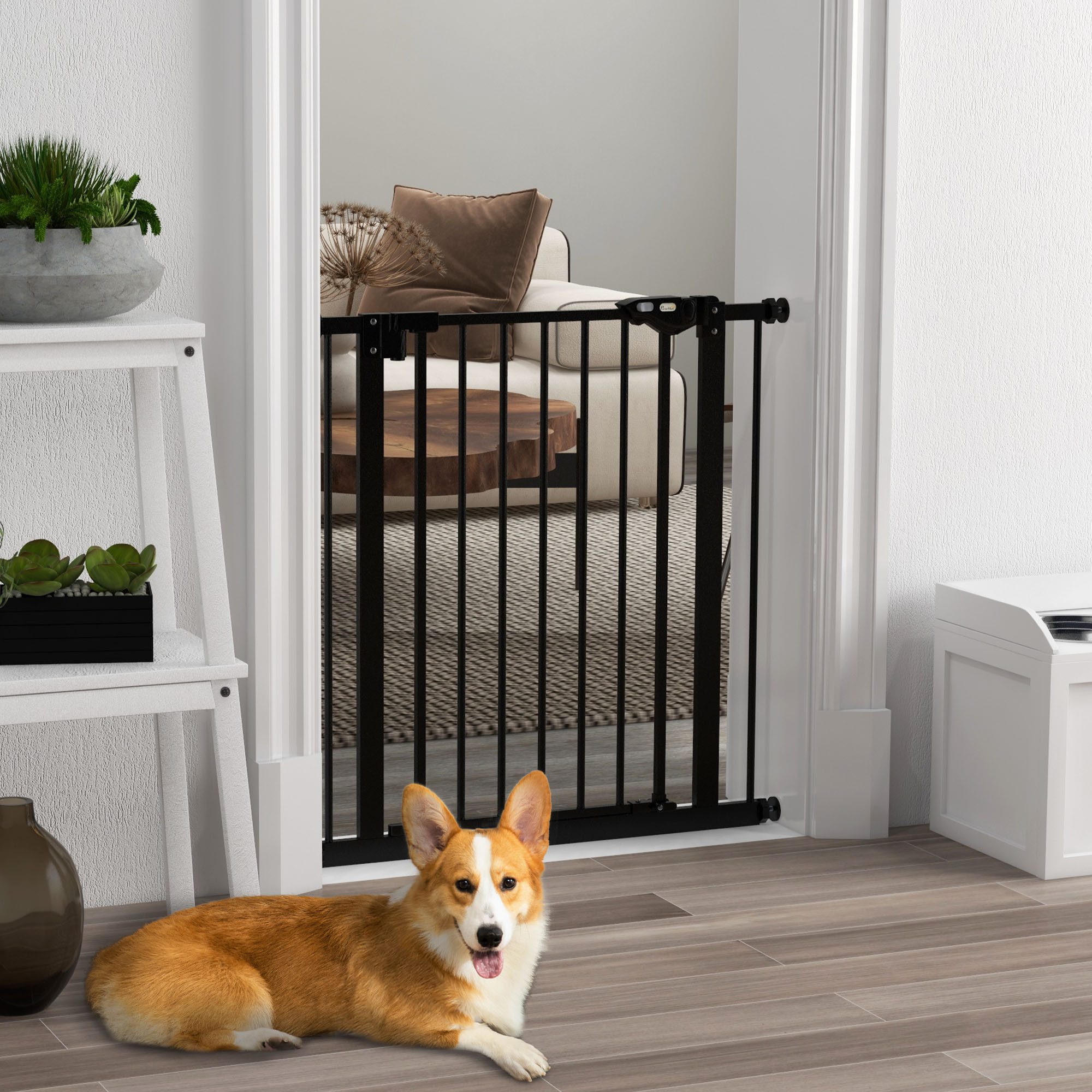 PawHut Hundegitter Schutzgitter für Haustier, Hundegitter inkl. Verlängerung (Absperrgitter, 1 St., Türschutzgitter), für Garten, Balkon, Schwarz