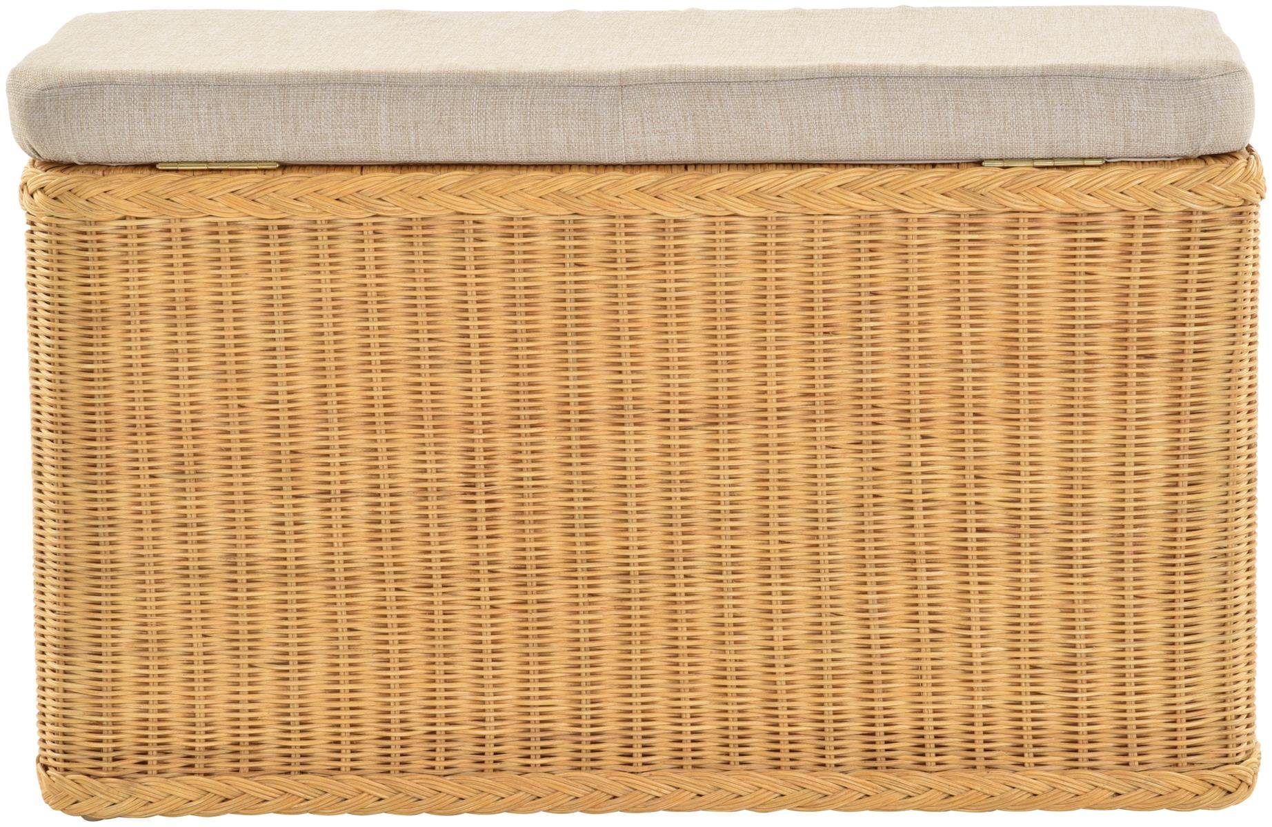 Krines Home Wäschetruhe Rechteckige Truhe Honig mit mit gepolstert Stauraum Inlett), Deckel mit Natur-Rattan (Wäschebox Sitztruhe Sitzbank
