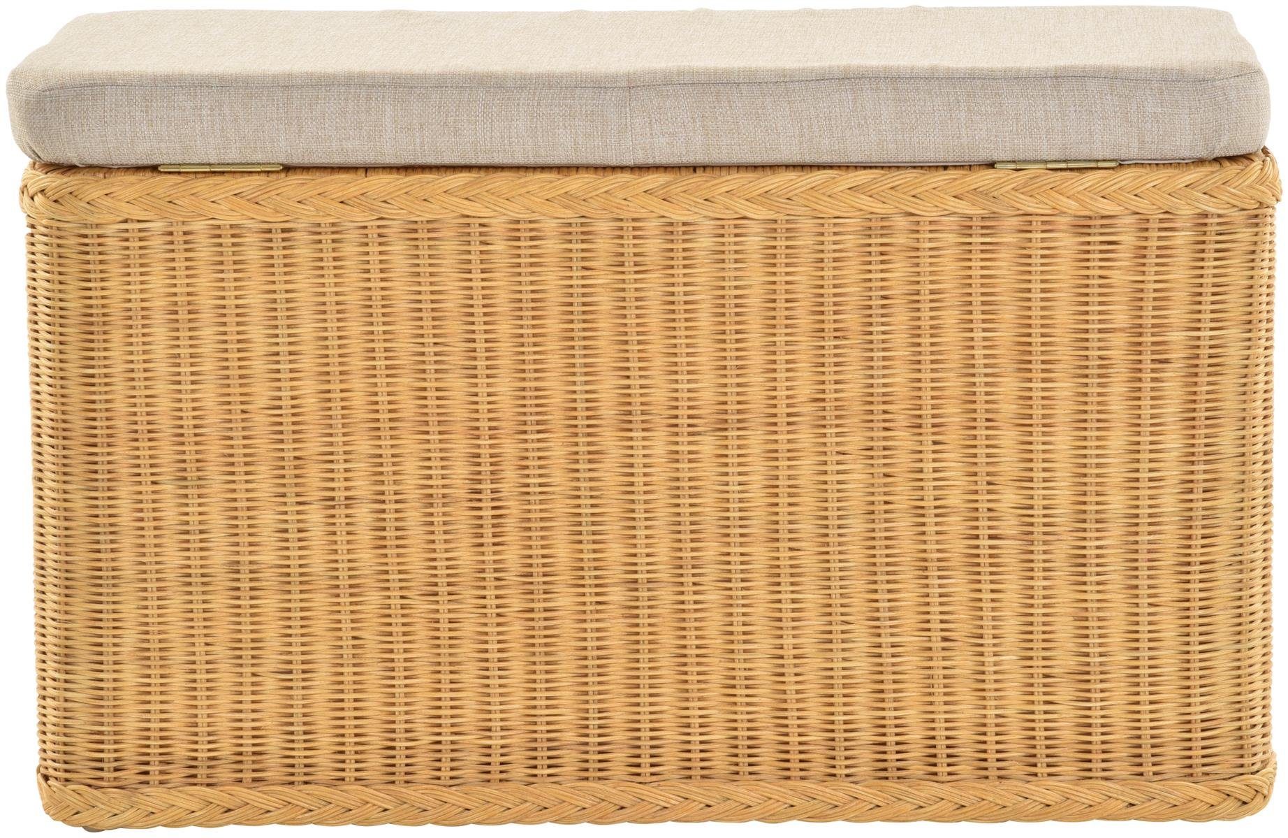 Rechteckige (Wäschebox Sitztruhe Stauraum Honig Krines Deckel mit Inlett), mit Truhe mit Home Natur-Rattan Wäschetruhe Sitzbank gepolstert