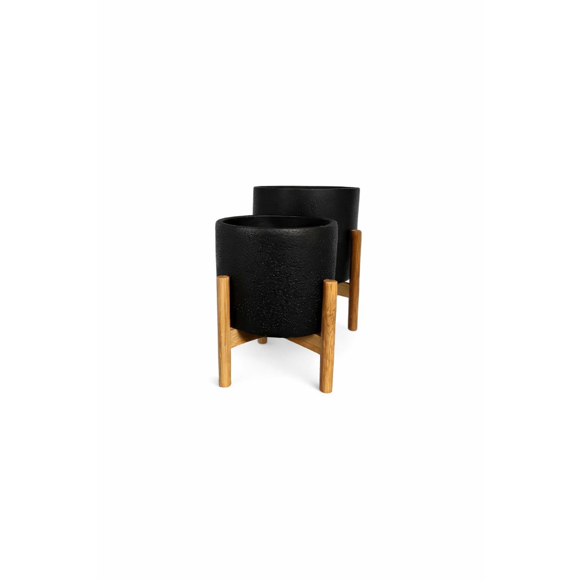 COFI 1453 Blumentopf Blumentopf Set 2er Schwarz mit Holzständer Pflanzgefäße modern (2 St)