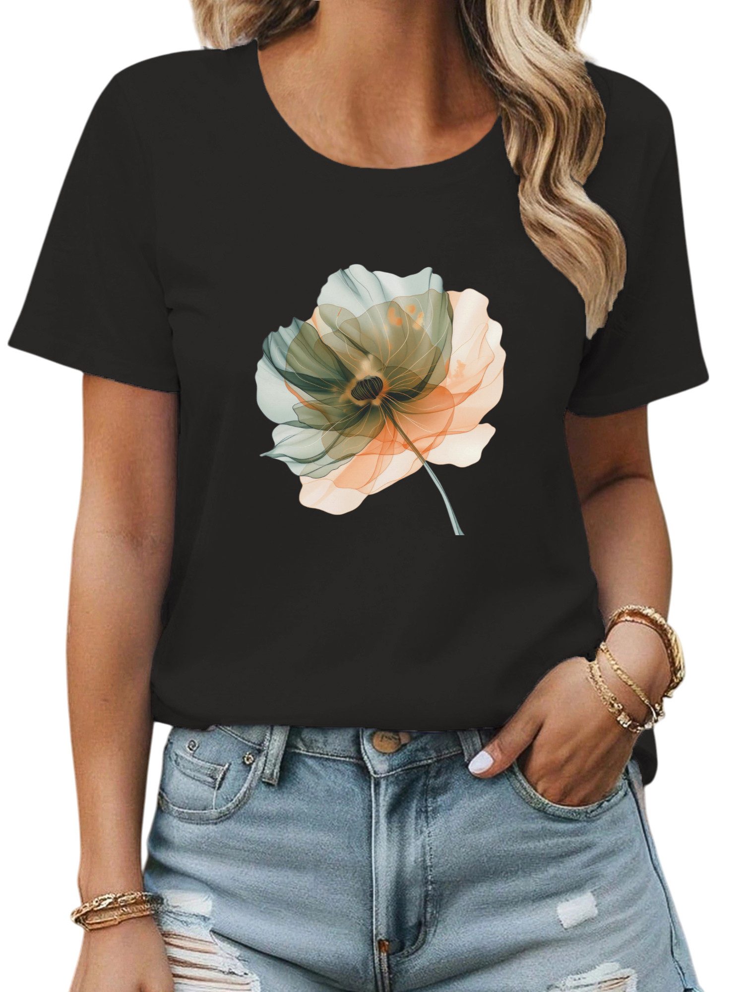 PYL Print-Shirt Damen Casual Kurzarmshirt mit günstig online kaufen