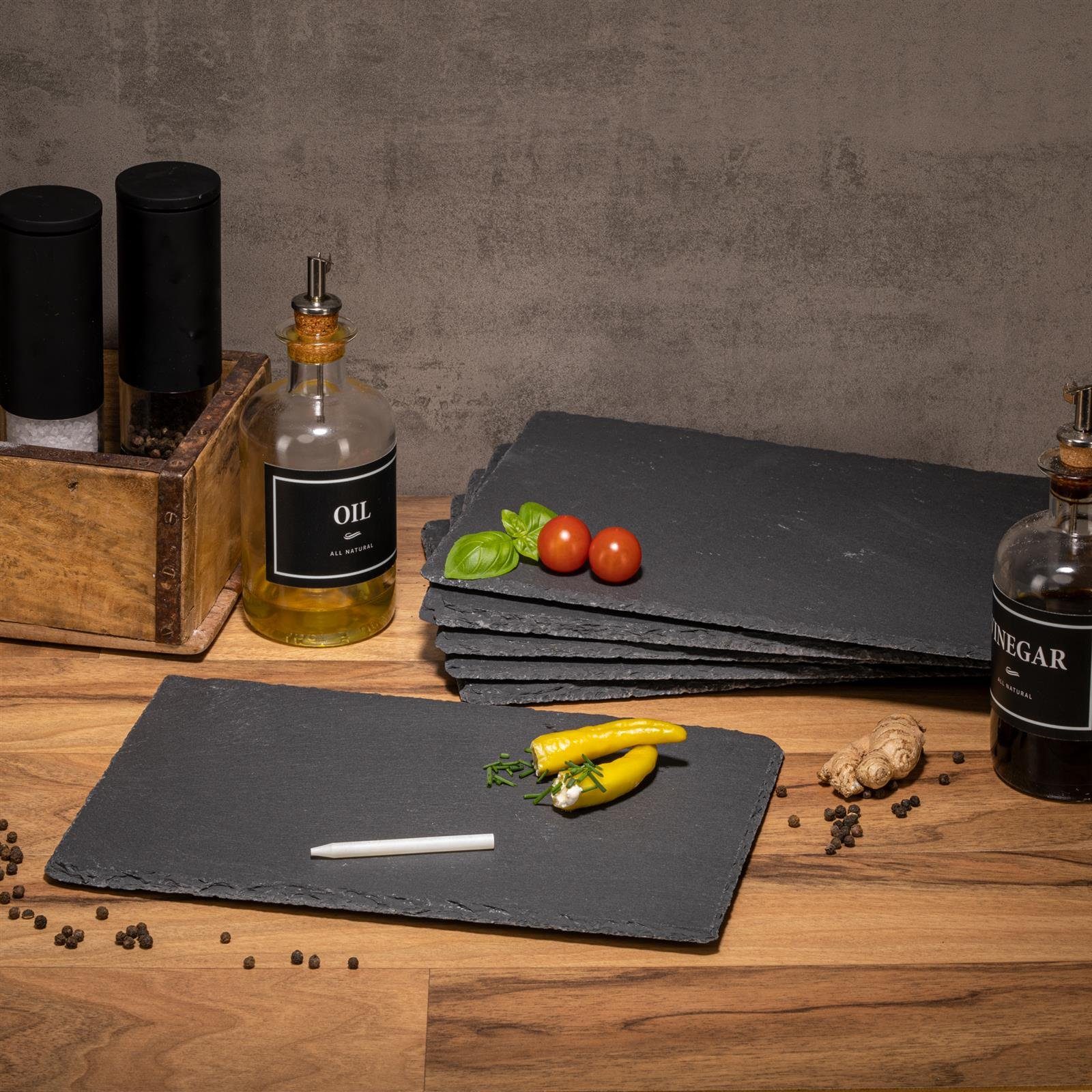 Moritz & Moritz Servierplatte Schieferplatten 30x20 cm, Schiefer, (6er Set, 7-tlg), 20 x 30 cm mit Kreidestift