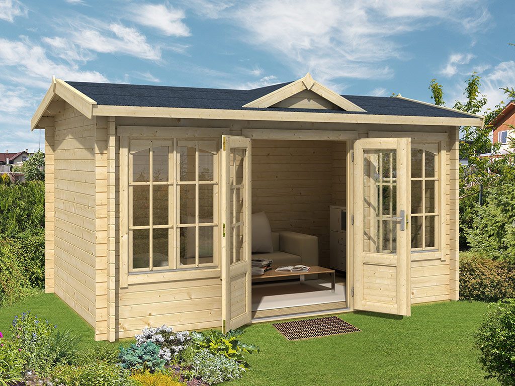 LASITA MAJA Gartenhaus Gartenhaus Blockbohlenhaus Kensington 44 mm naturbelassen, BxT: 440x292.10 cm, 44 mm Wandstärke, Einzeltür