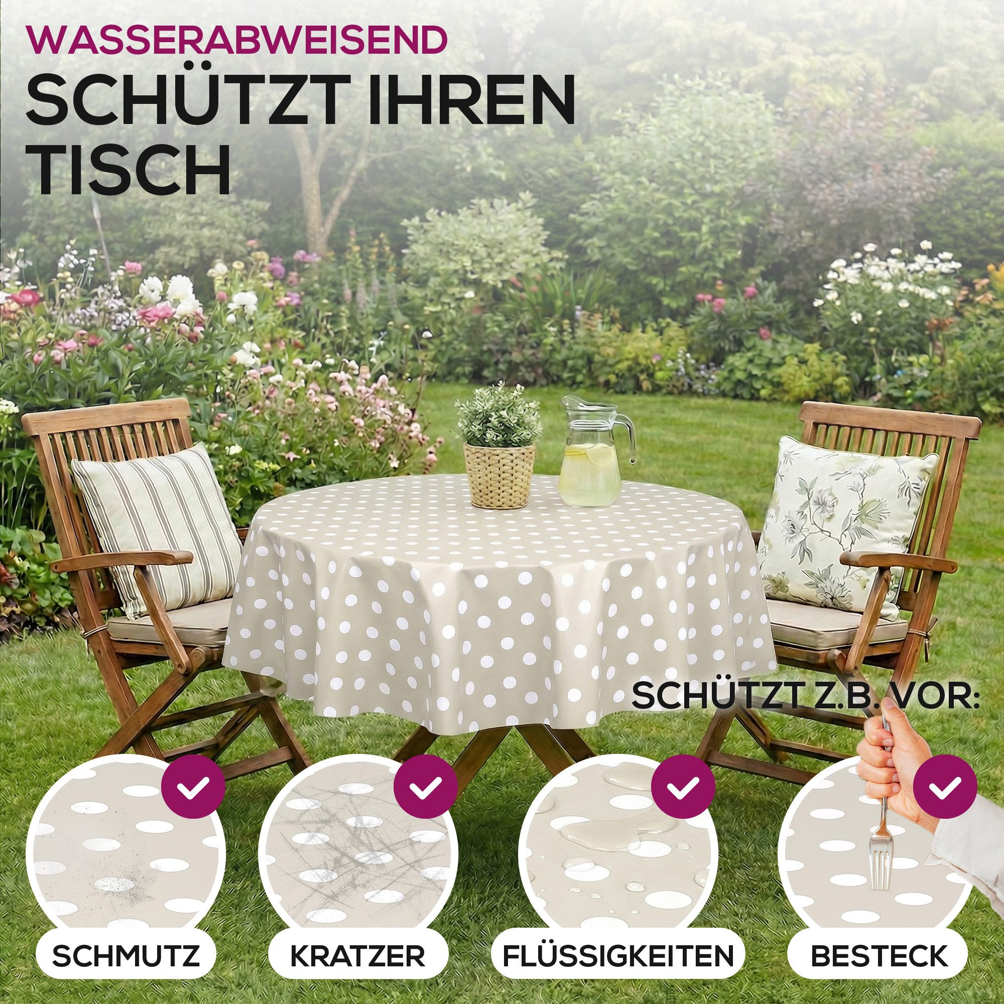 Beautex Tischdecke Punkte Wachstuchtischdecke OVAL RUND ECKIG, Wachstuch abwischbar (1-tlg)