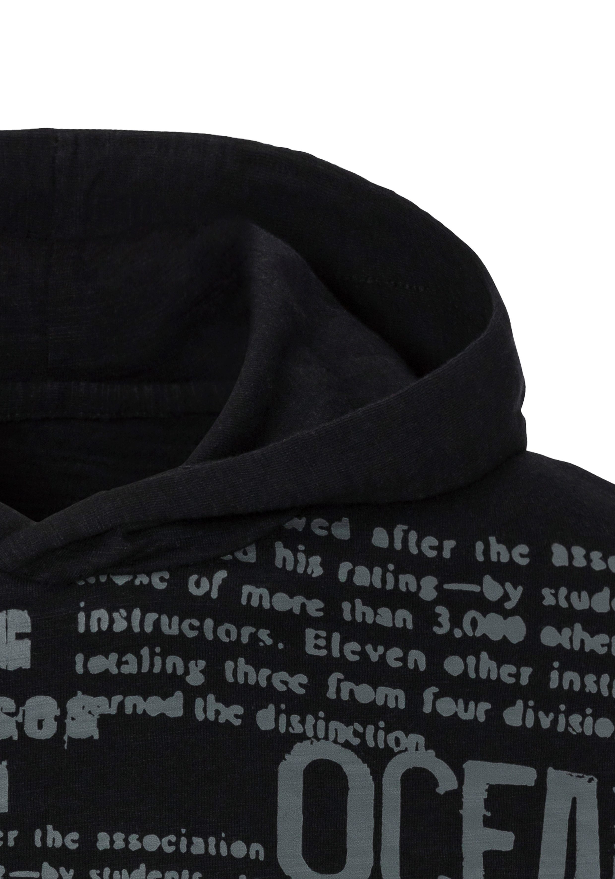 John Devin Kapuzenshirt Langarmshirt bedruckt mit Kapuze aus strukturierter Baumwoll-Qualität
