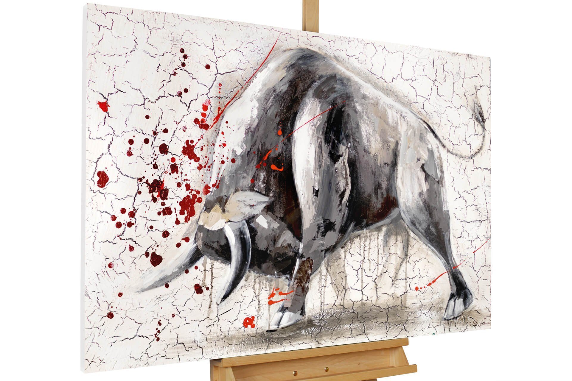 KUNSTLOFT Gemälde Stier gegen Matador 120x80 cm, Leinwandbild 100% HANDGEMALT Wandbild Wohnzimmer